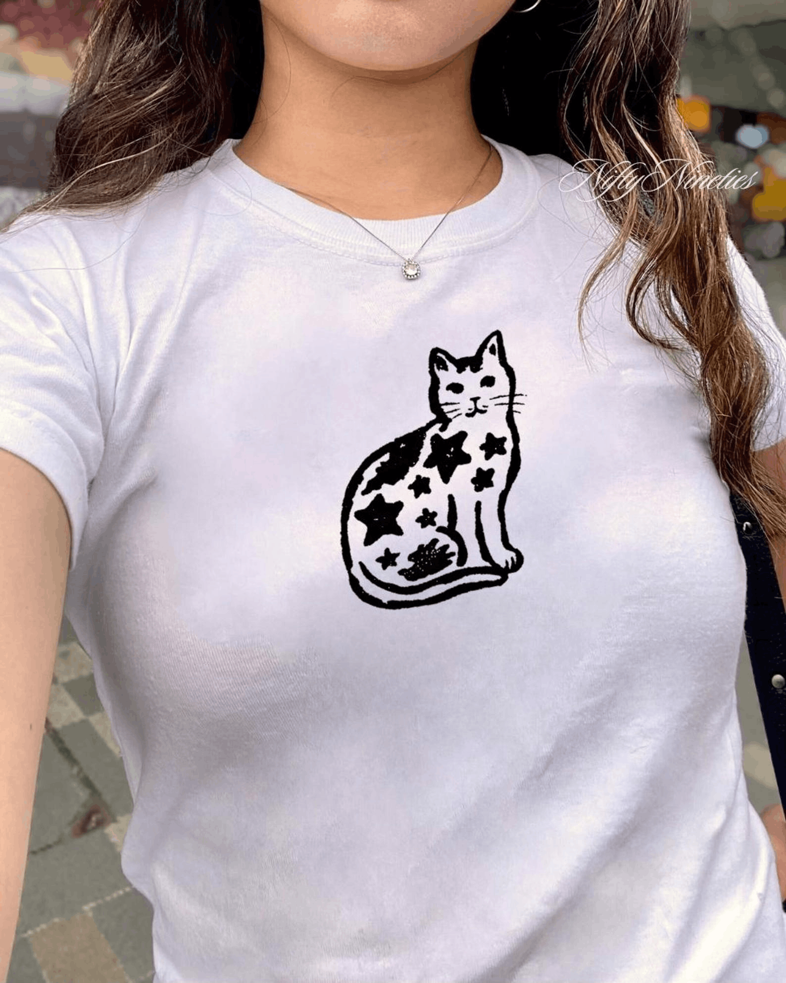 Other Cat Star Print Baby Tee – Trendy Y2K Crop Top Size M / US 6-8 / IT 42-44 - 3 Thumbnail