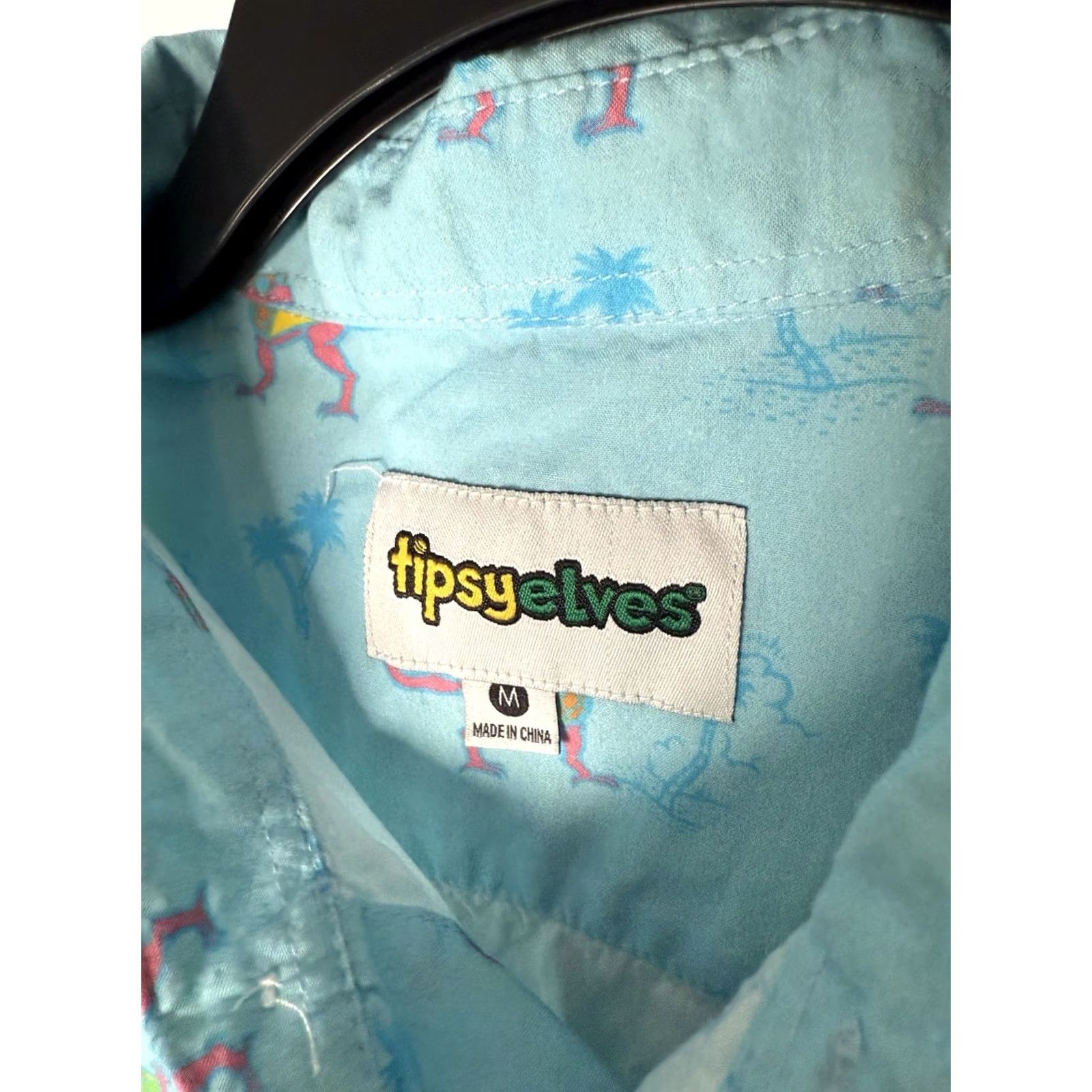 Vintage Tipsy Elves Dinosaur Tacos Mens Medium Blue Short Sleeve Button Down Shirt Size US M / EU 48-50 / 2 - 3 Thumbnail