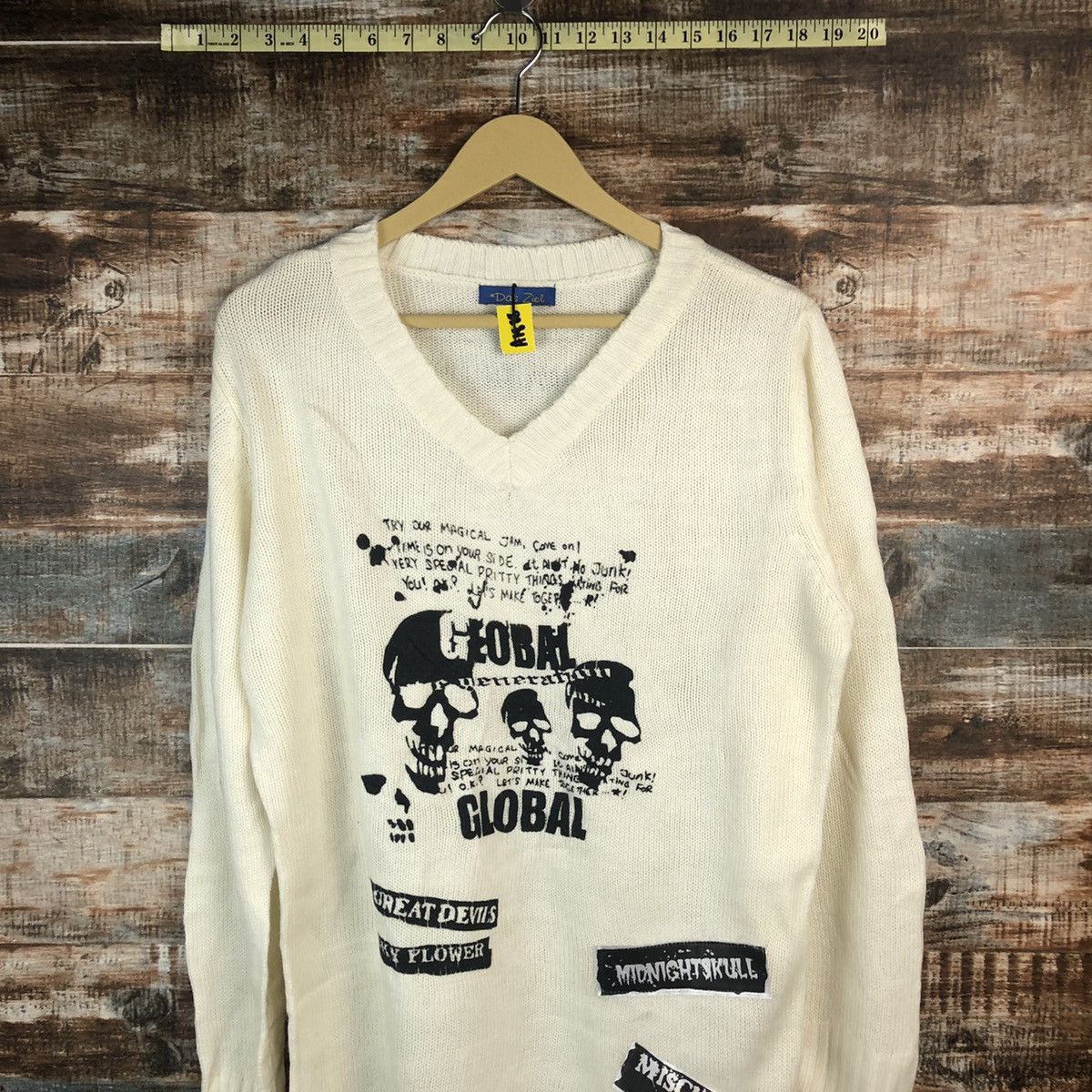 Japanese Brand Das Ziel White skull punk Knitwear #A1888 Size L / US 10 / IT 46 - 2 Thumbnail