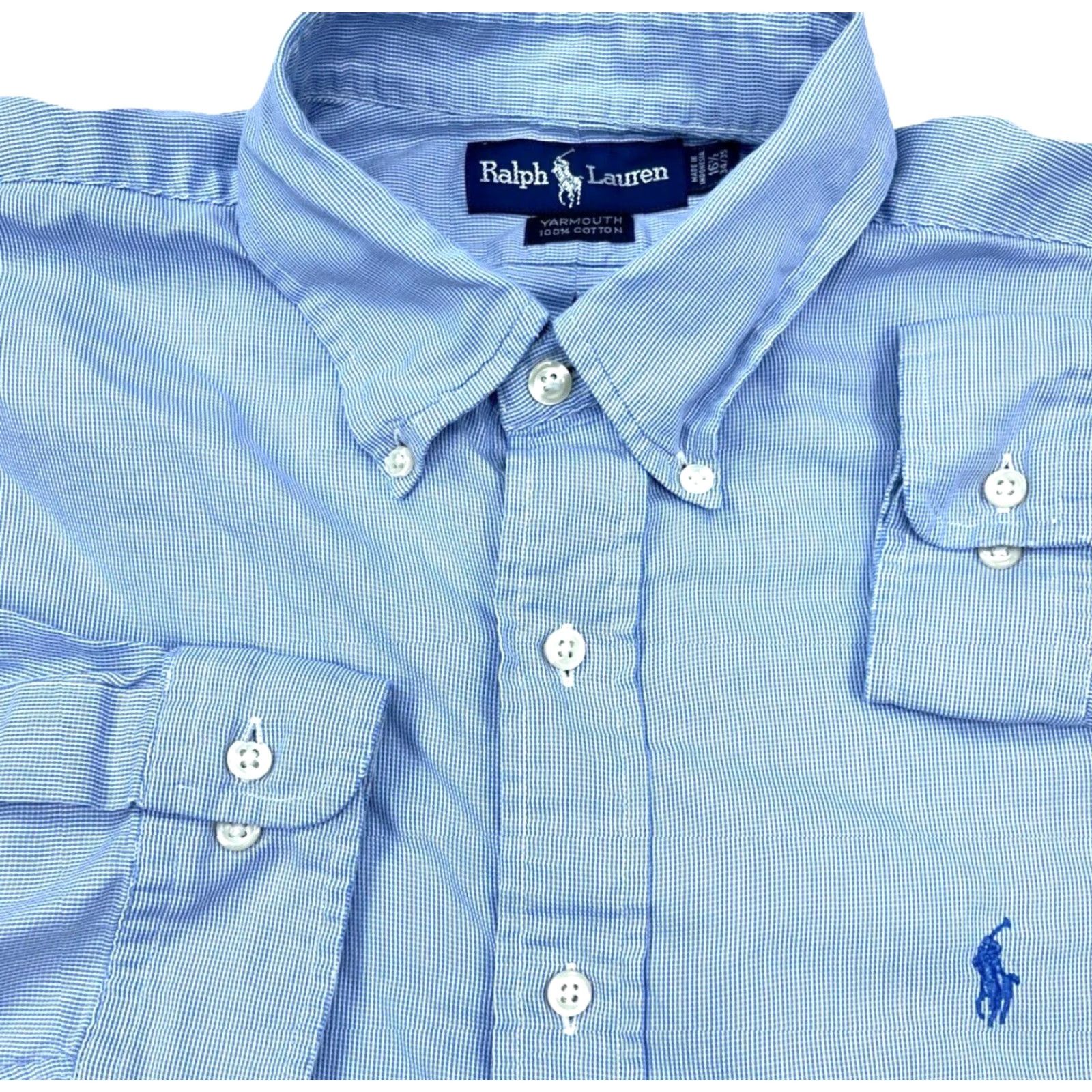 Ralph Lauren Ralph Lauren Shirt Men 16.5 34 Blue Button Up Yarmouth Dress Pinpoint Check D* Casual Workwear Size 46R - 2 Thumbnail