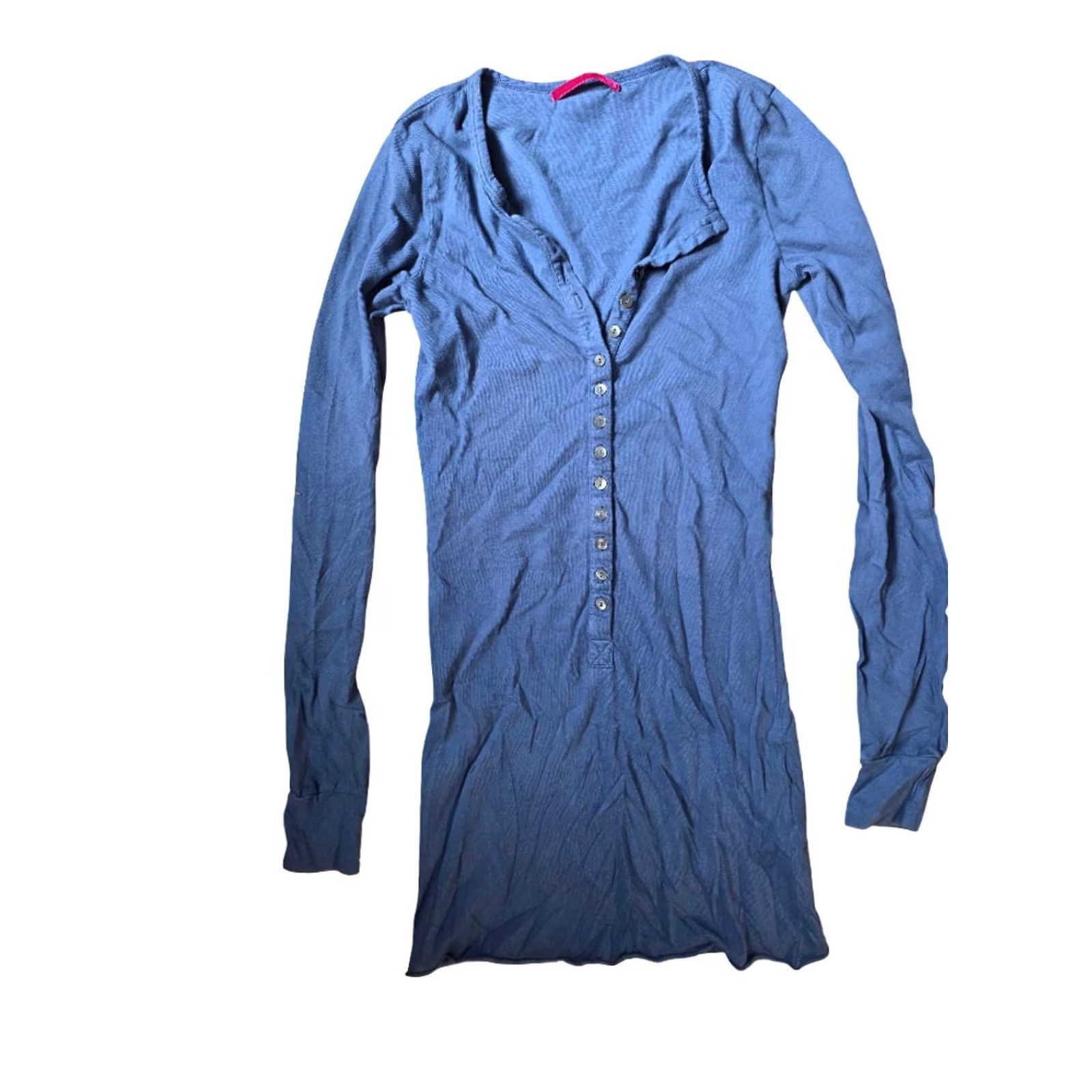 Velvet Velvet by Graham & Spencer Shirt Women S Henley Dress Blue 100% Cotton Long Sleeve Mini Size S / US 4 / IT 40 - 5 Thumbnail