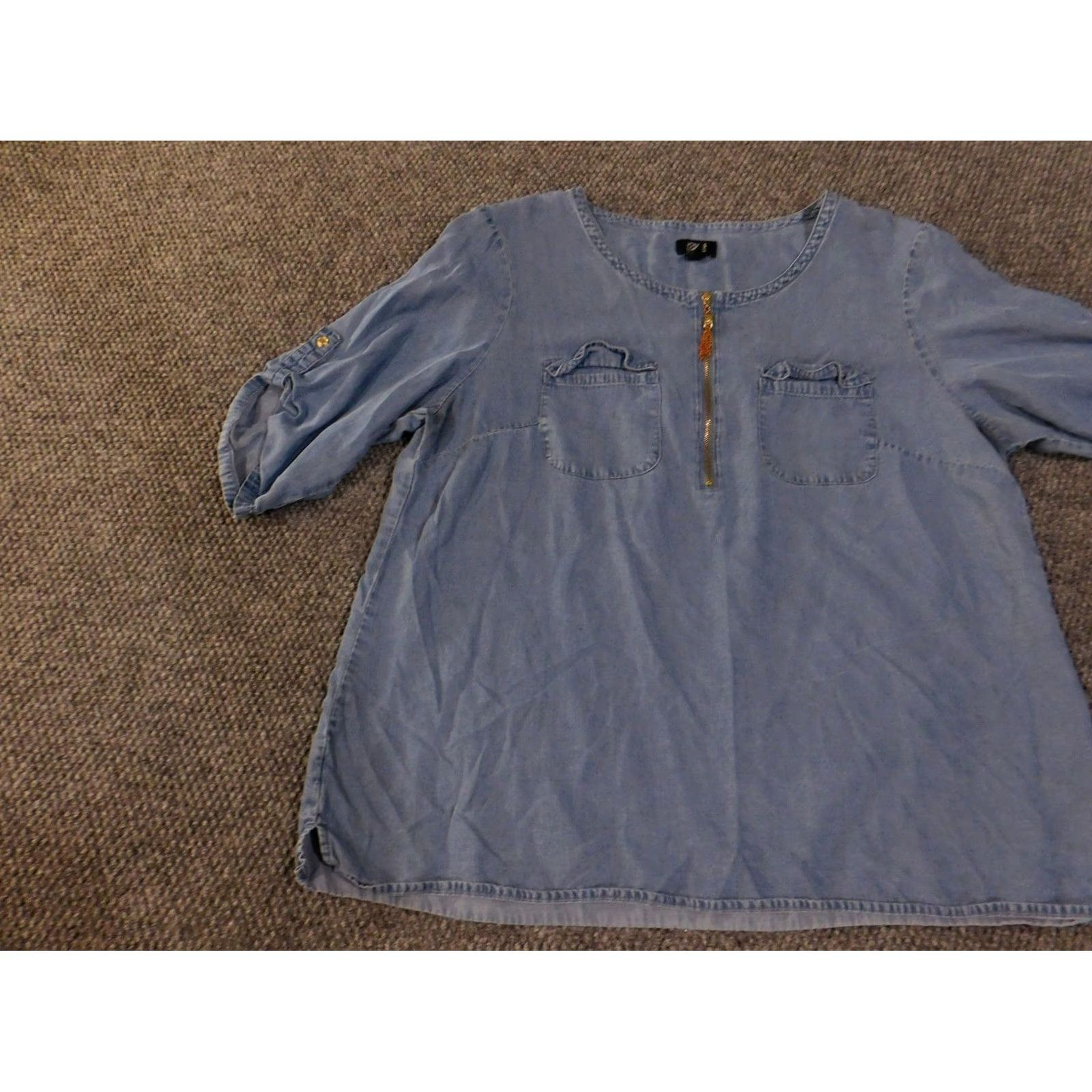 Jones New York Jones New York blouse Womens XL blue denim zip pocket Cap Sleeve V-Neck 3/4 Sleeve Regular Stretch Pockets Classic Size XL / US 12-14 / IT 48-50 - 3 Thumbnail