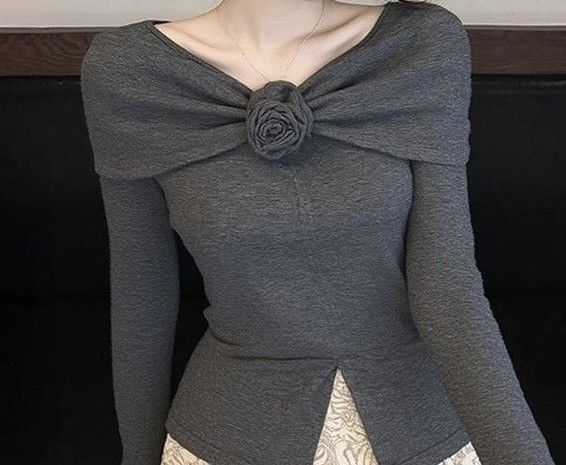 Other Charcoal Rose Wrap Long Sleeve Top Size M / US 6-8 / IT 42-44 - 4 Thumbnail