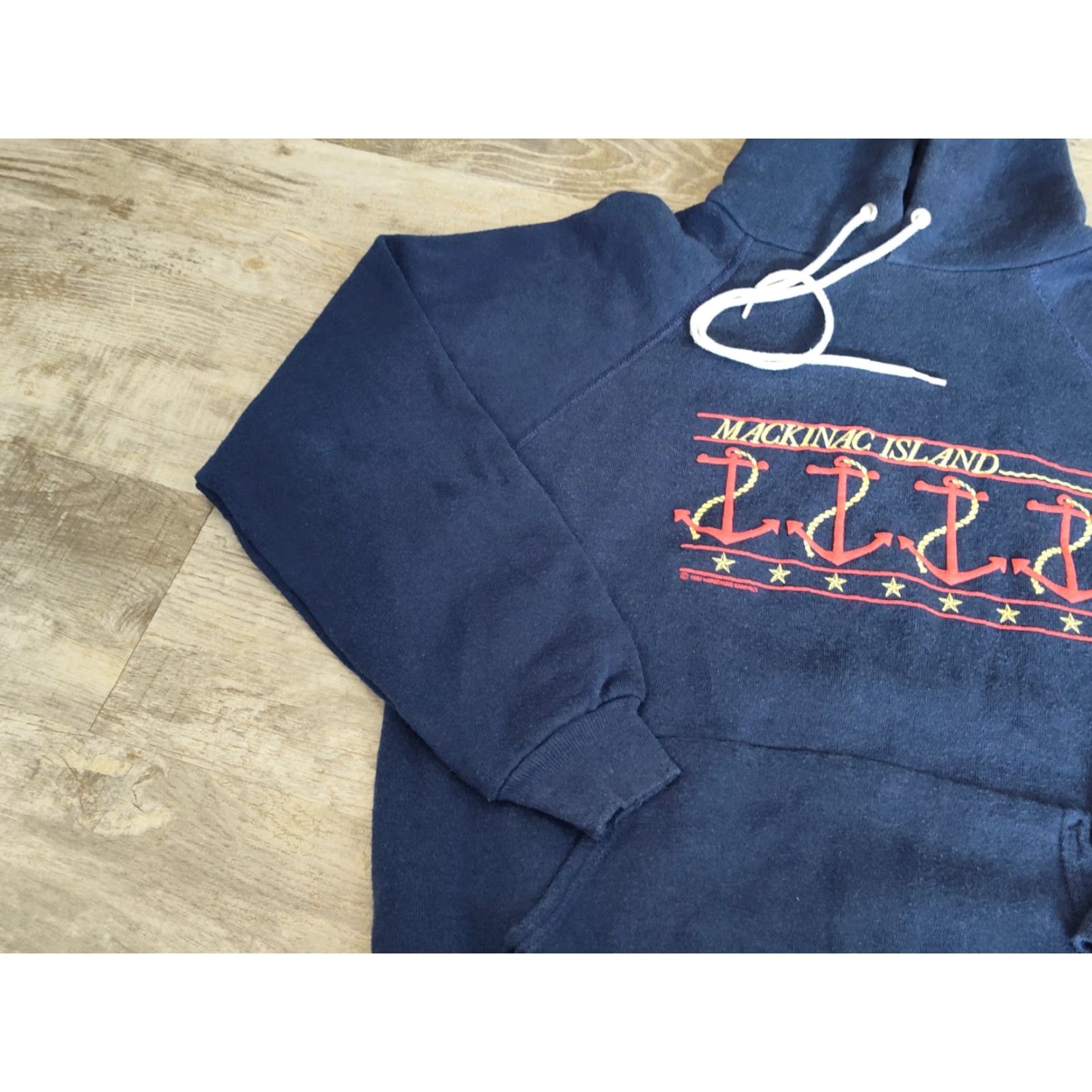 Hanes VINTAGE 80s Hanes Mackinac Island Hoodie Men's Blue Nautical Graphic Puff Print Pullover Size US M / EU 48-50 / 2 - 6 Thumbnail