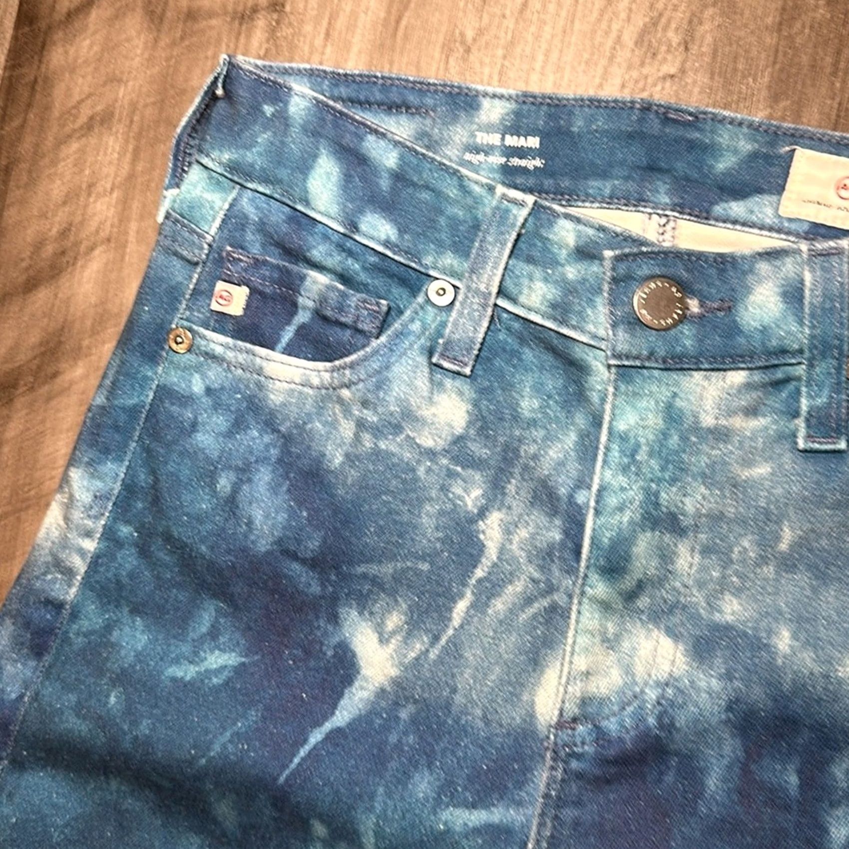 Vintage AG Adriano Goldschmied The Mari High Rise Straight Tie Dye Denim Jeans - 25R Women Jeans Blue 25 Regular Straight 28.5 Inseam Womens Size 42" / US 20 - 5 Thumbnail
