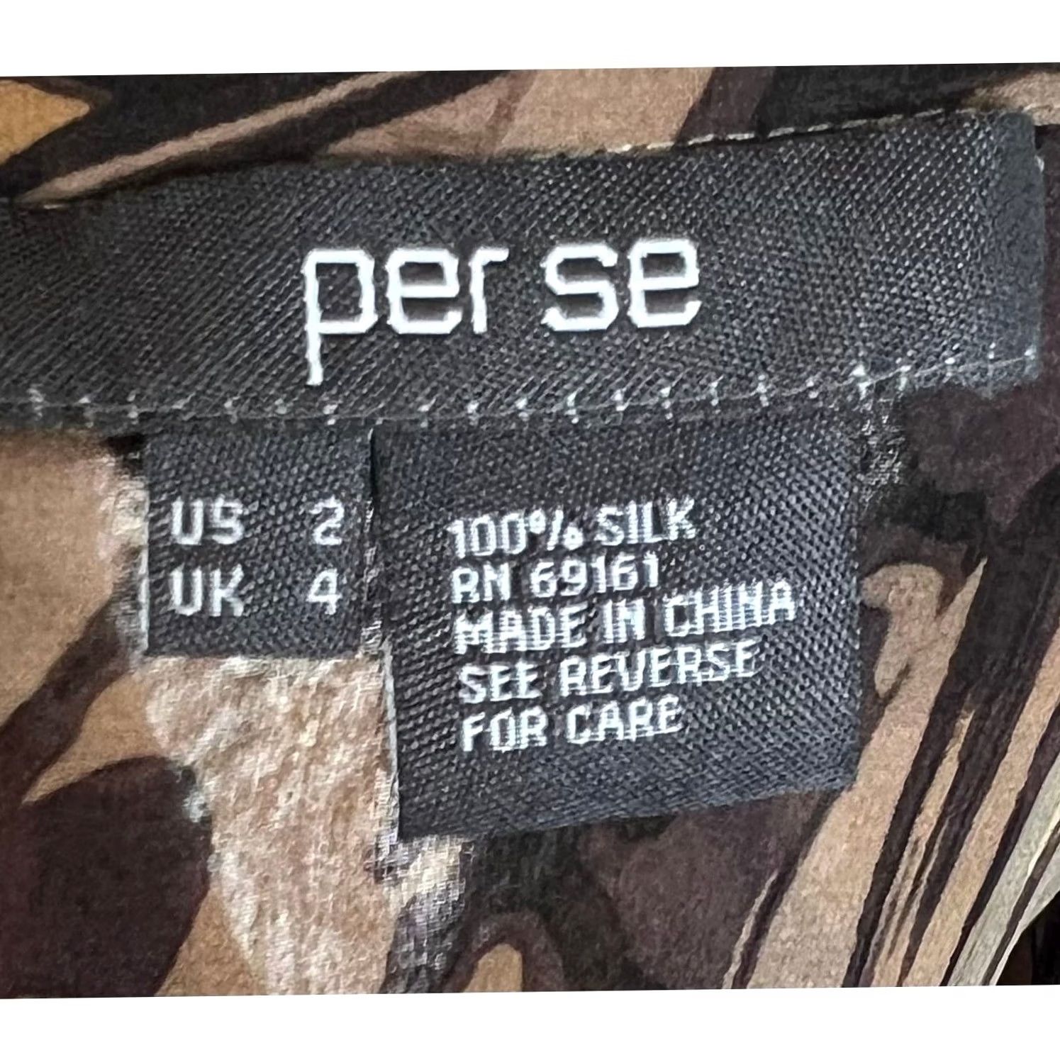 Vintage Per Se Silk Blouse Button Front Fringe Ruffle Front Brown Print Sheer Women’s 2 Size XS / US 0-2 / IT 36-38 - 8 Thumbnail