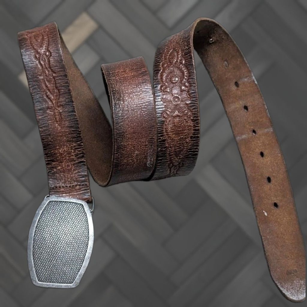 Vintage VINTAGE WESTERN BELT men 42 brown leather concho buckle rustic patina Y2K western belt Mens Size 42 - 1 Thumbnail