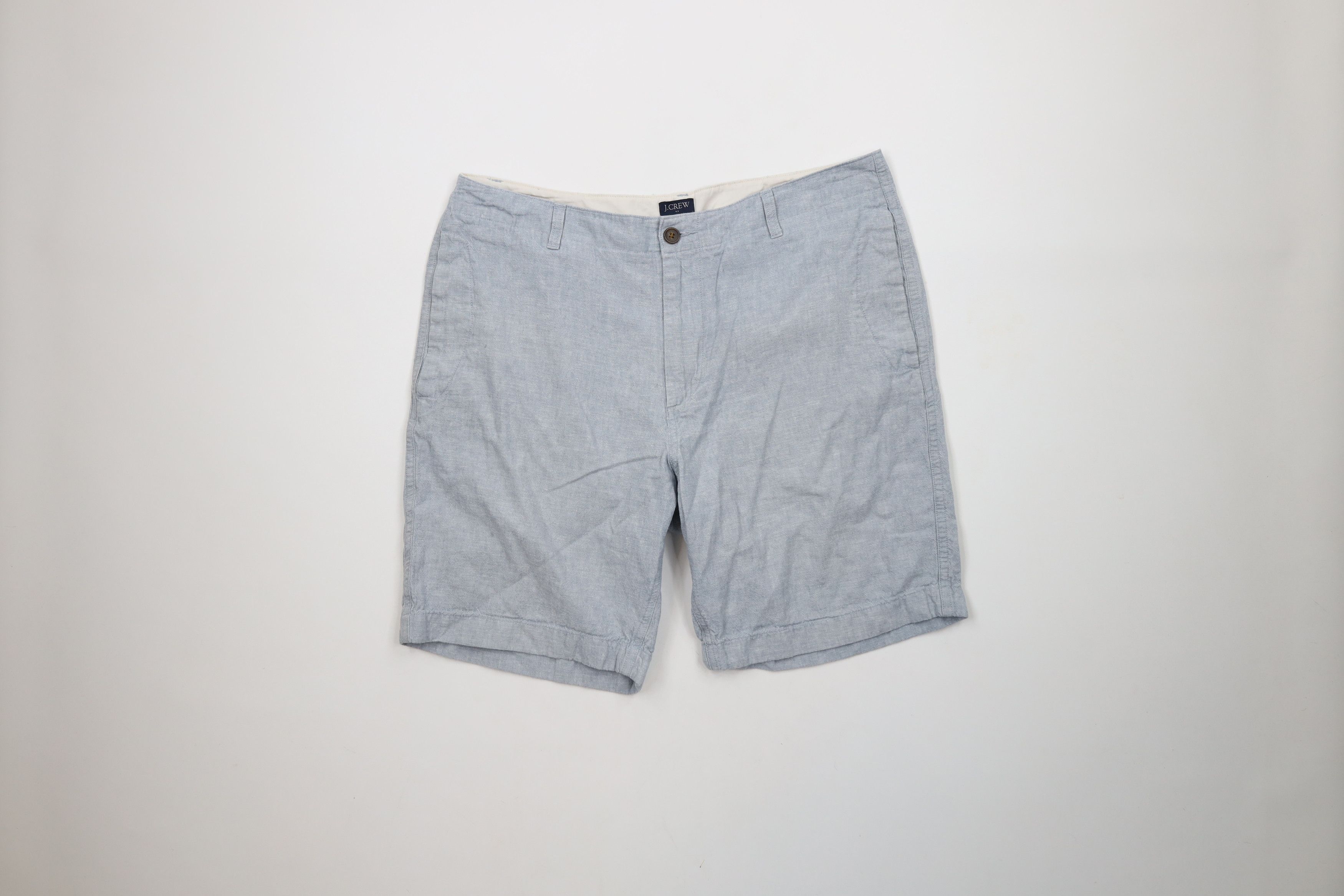 J.Crew × Vintage J Crew Gramercy Above Knee Linen Blend Chambray Shorts Blue Size US 38 / EU 54 - 1 Thumbnail