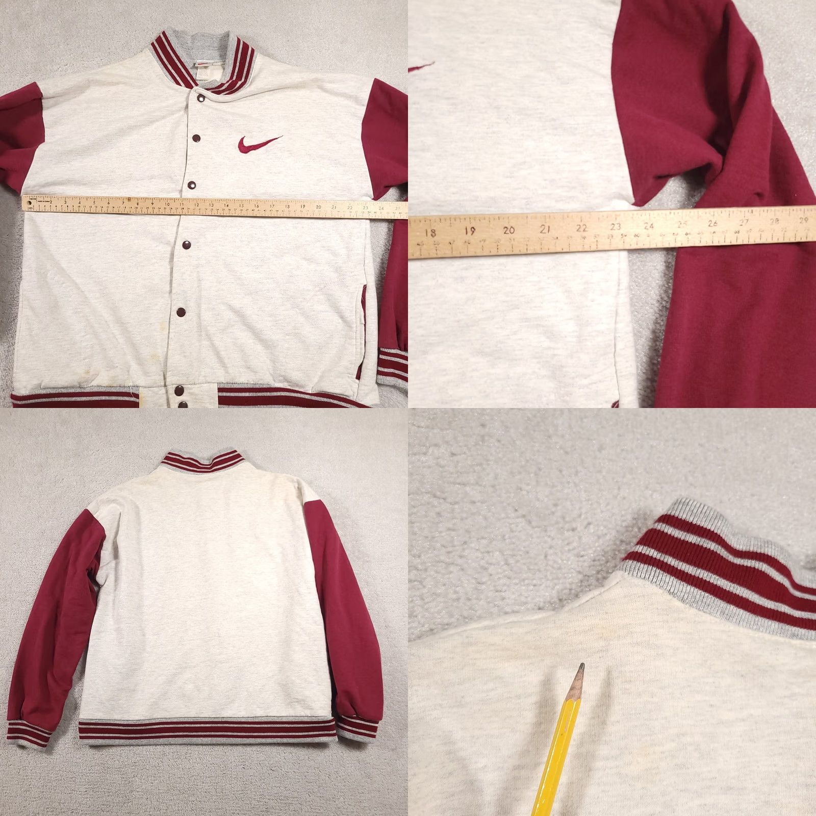 Nike VINTAGE Nike Jacket Mens Large Gray Maroon Swoosh Snap Button Varsity USA 90s Size US L / EU 52-54 / 3 - 10 Thumbnail