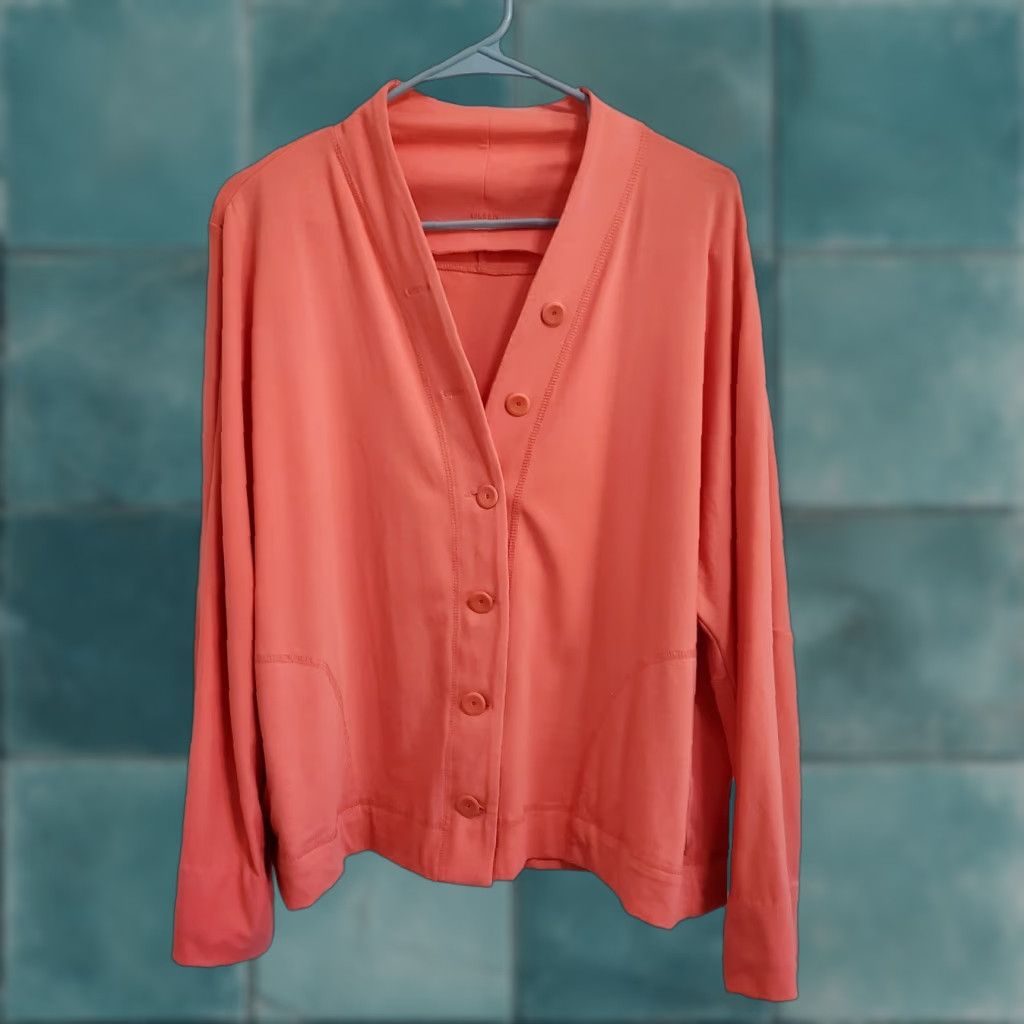 Eileen Fisher VINTAGEEileen Fisher Cardigan Women L Organic Cotton Coral Button Front Sweater FLAW Size L / US 10 / IT 46 - 1 Thumbnail