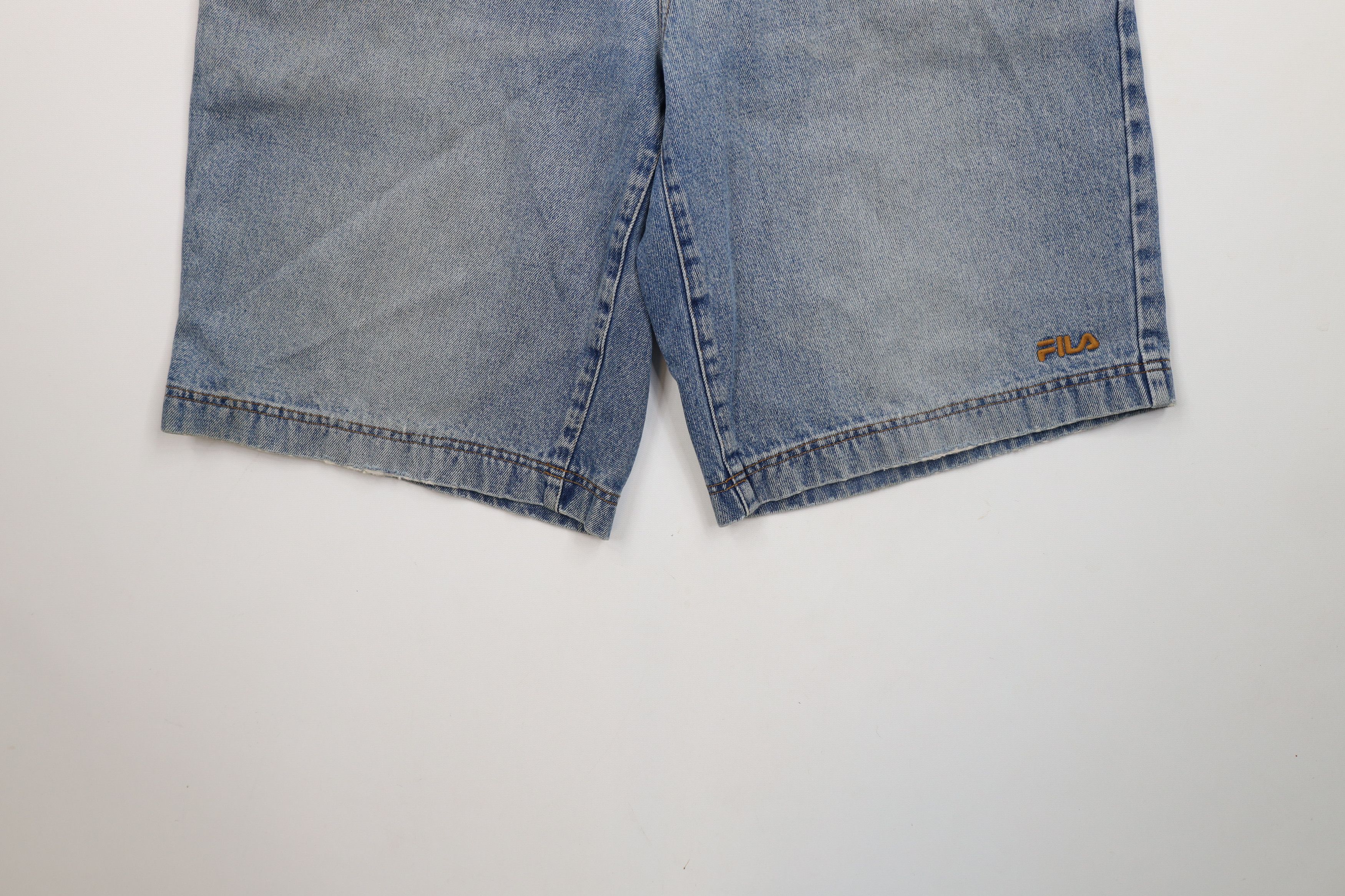 Fila × Vintage Vintage 90s Fila Spell Out Baggy Fit Denim Jean Shorts Jorts Size US 32 / EU 48 - 4 Thumbnail