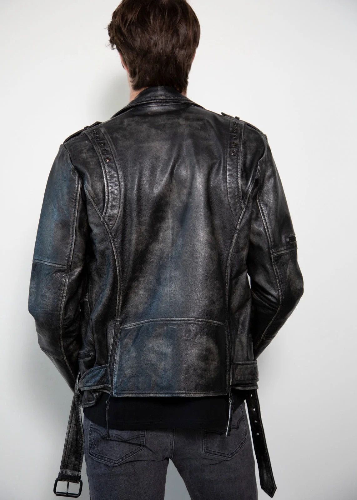 Other Mens Taylor Rub-off Zippered Gray Motorcycle Leather Jacket Size US XXL / EU 58 / 5 - 2 Thumbnail