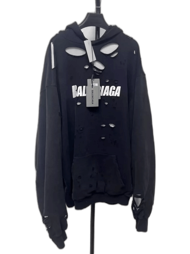 Balenciaga Balenciaga Black Hoodie with Distressed Details Size US XS / EU 42 / 0 - 1 Thumbnail