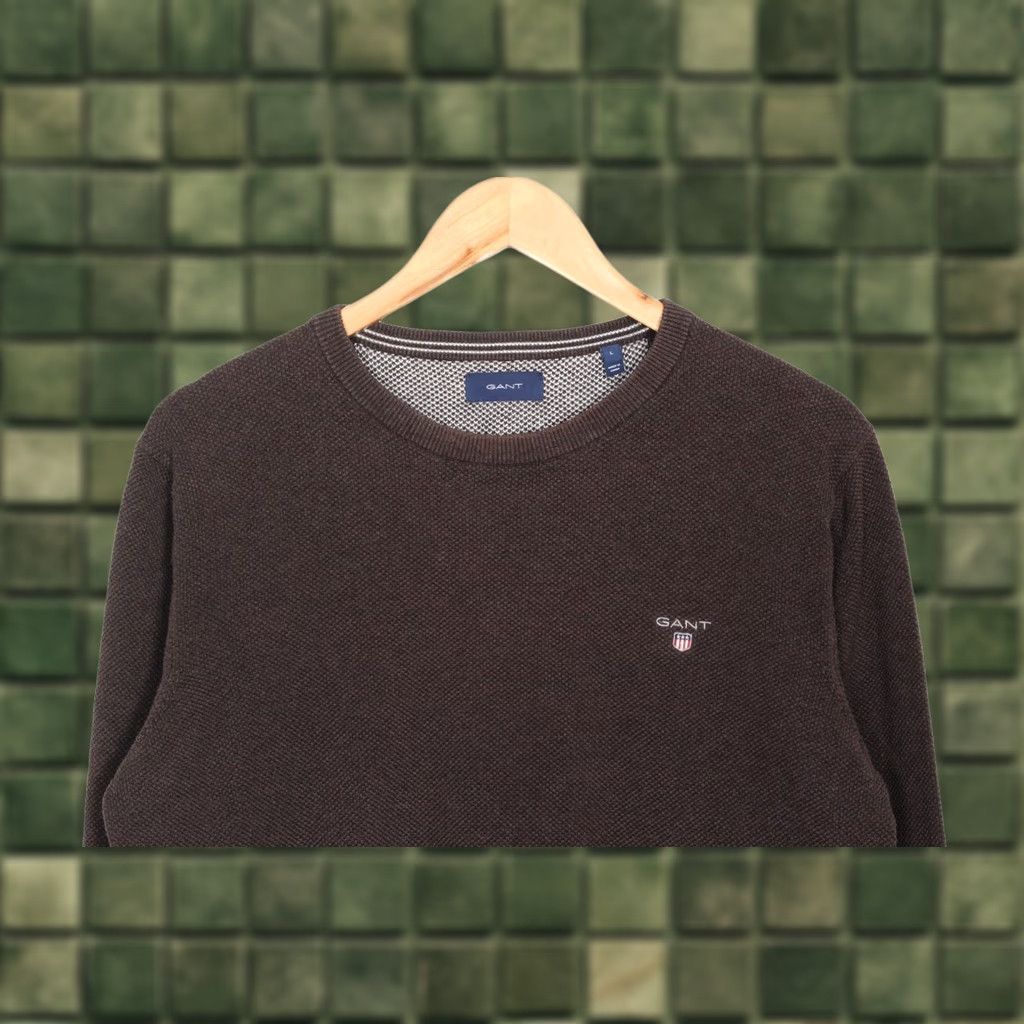 Gant GANT Crew Neck Cotton Jumper Sweater Men L VR3813 Brown Classic Knit Pullover Shirts Mens Size US L / EU 52-54 / 3 - 1 Thumbnail