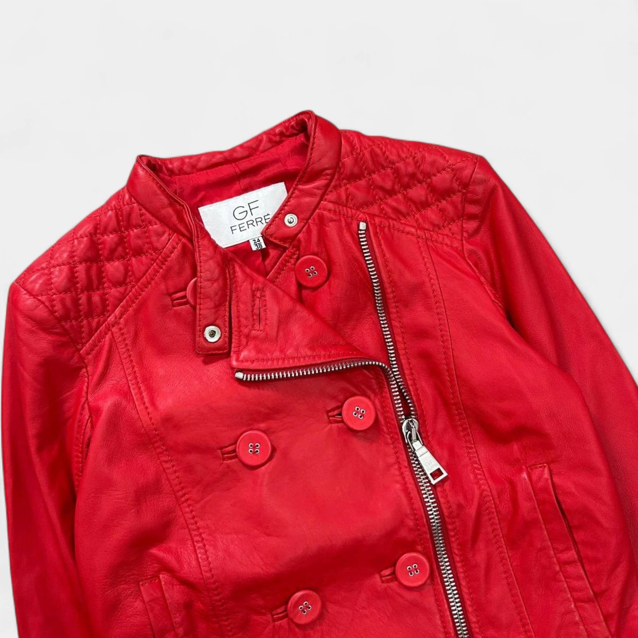 Gianfranco Ferre Gianfranco Ferré 1990s Quilted Red Leather Biker Jacket Size US S / EU 44-46 / 1 - 2 Thumbnail