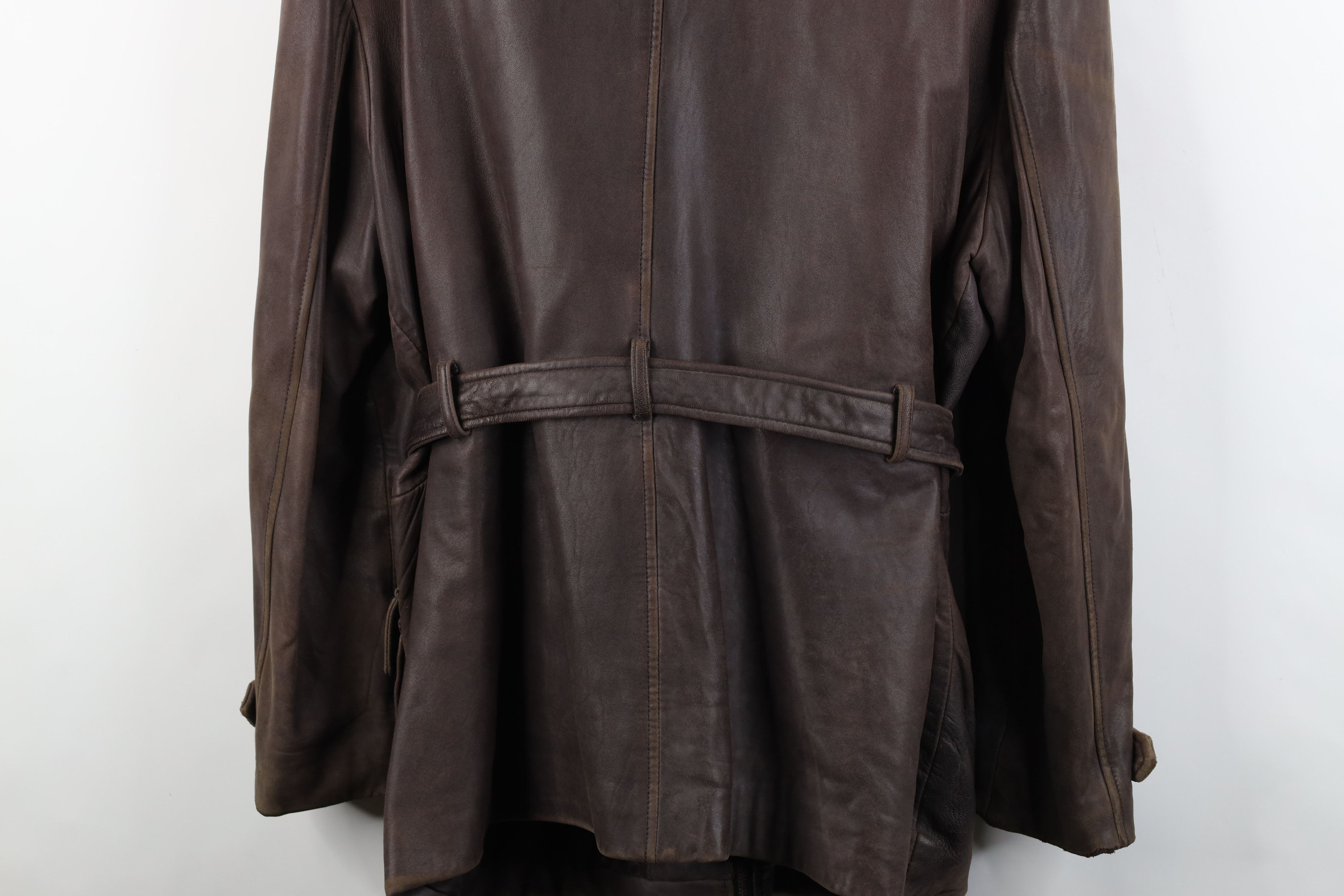 Vintage Vintage 90s Streetwear Leather Trench Coat Jacket Brown Size US XL / EU 56 / 4 - 14 Thumbnail