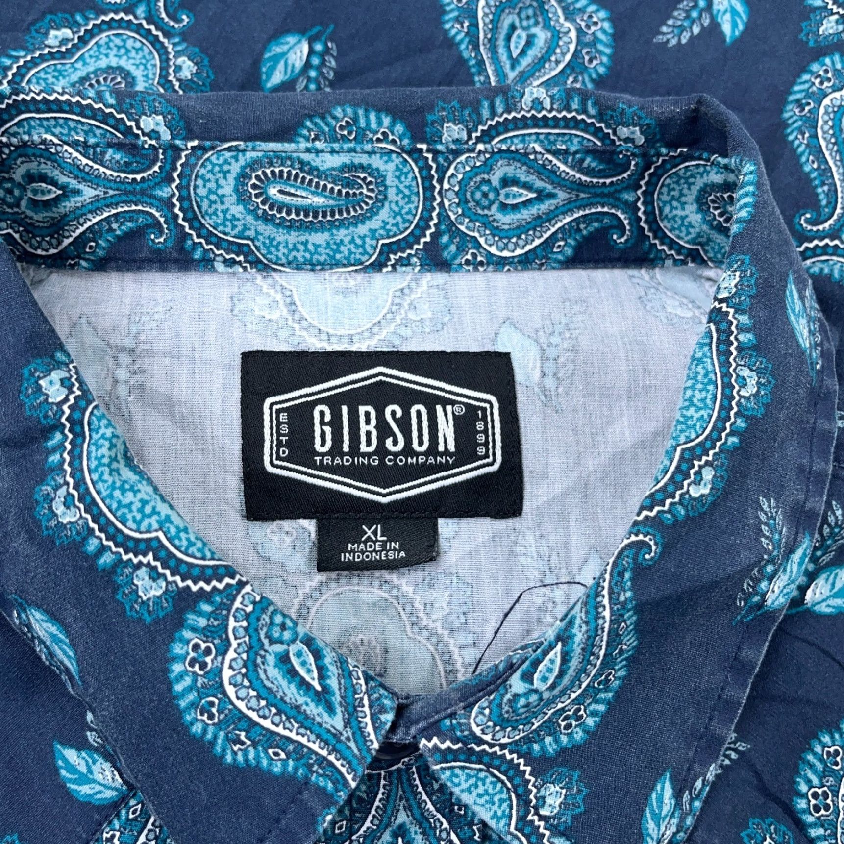 Vintage Gibson Shirt Men XL Blue Teal Paisley Western Cowboy Aztec Snap Button-Up Casual Workwear All Seasons Pockets Regular Size US XL / EU 56 / 4 - 5 Thumbnail