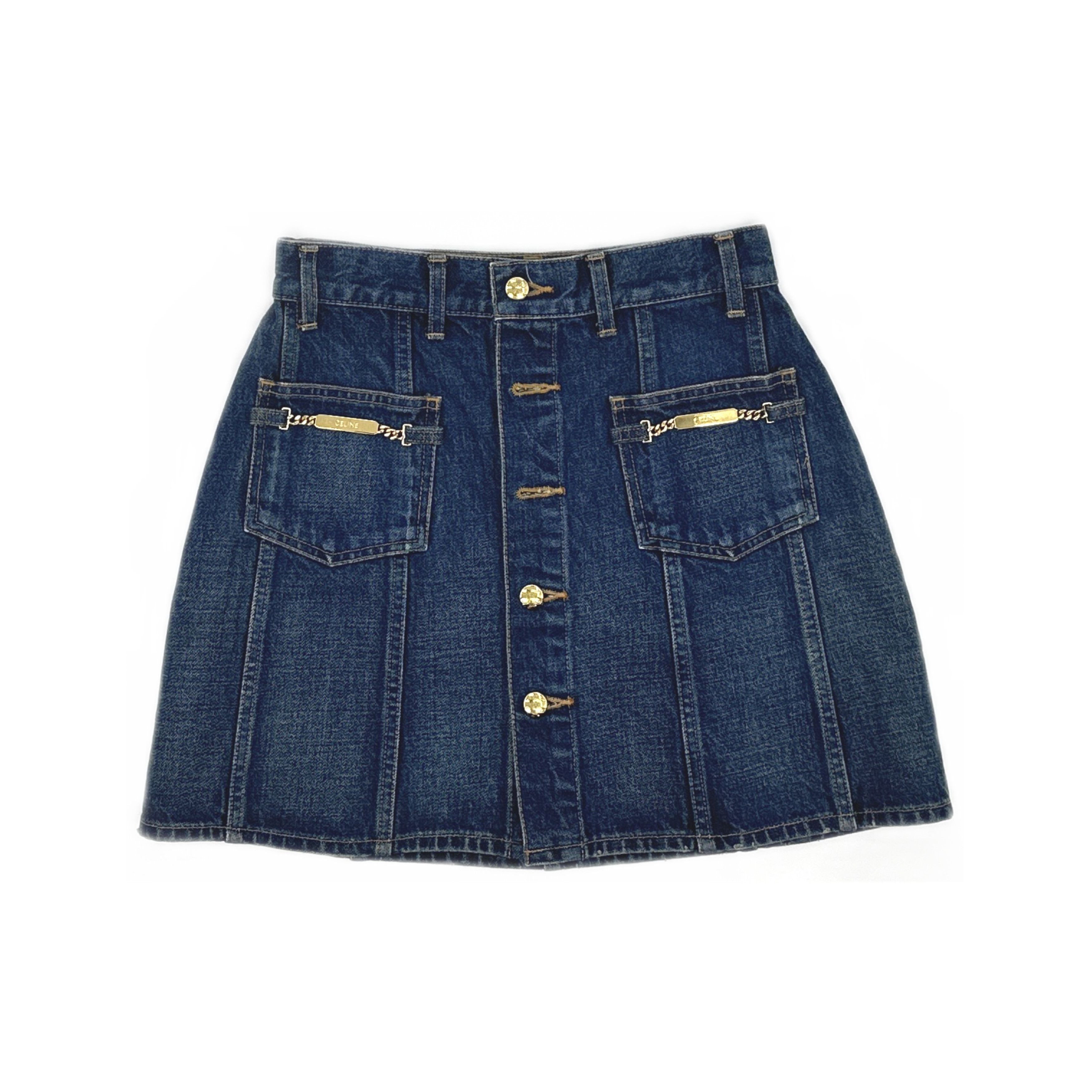 Celine Celine Gold Chain Denim Mini Skirt Size 27 Size 27" / US 4 / IT 40 - 1 Thumbnail