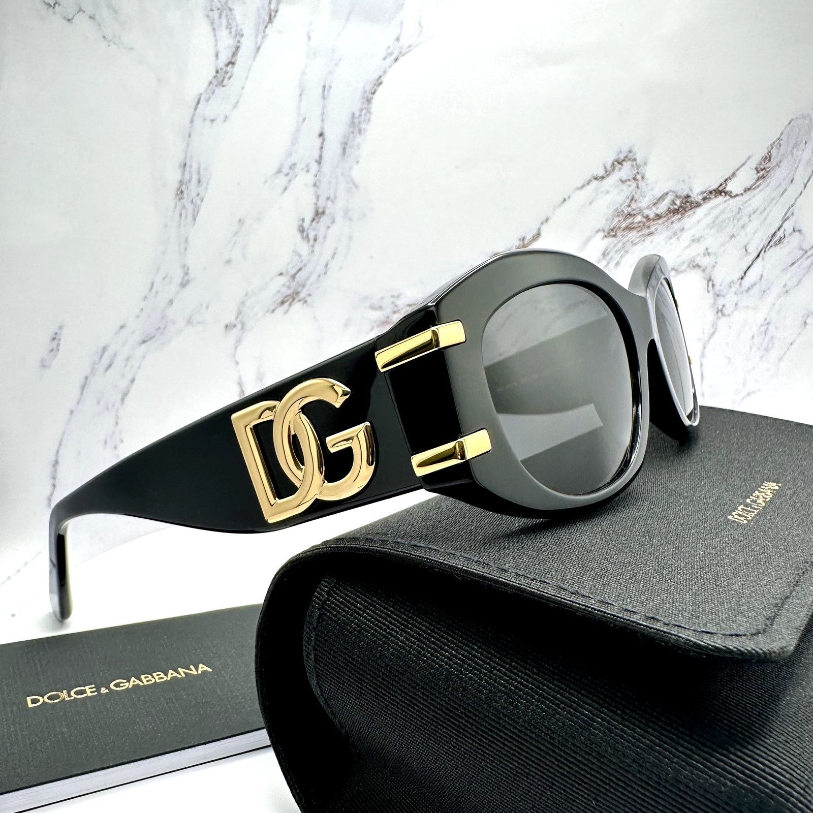 Dolce & Gabbana New Dolce & Gabbana Sunglasses Black Oval Acetate Gold Metal Size ONE SIZE - 4 Thumbnail