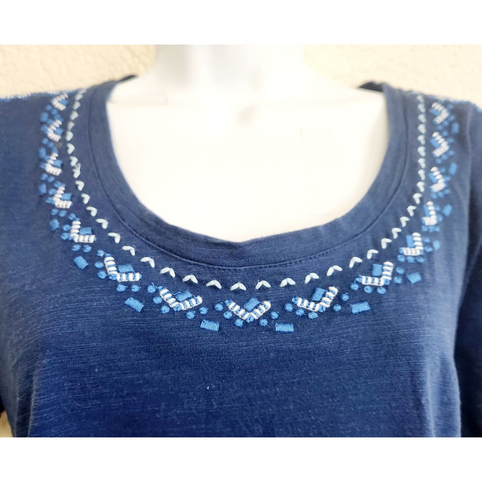 Other Rebecca Malone Blue Embroidered Bodice Top XL Short Sleeves Size XL / US 12-14 / IT 48-50 - 2 Thumbnail