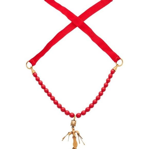 Valentino Red Beaded Ribbon Necklace with Gold Pendant Size ONE SIZE - 3 Thumbnail