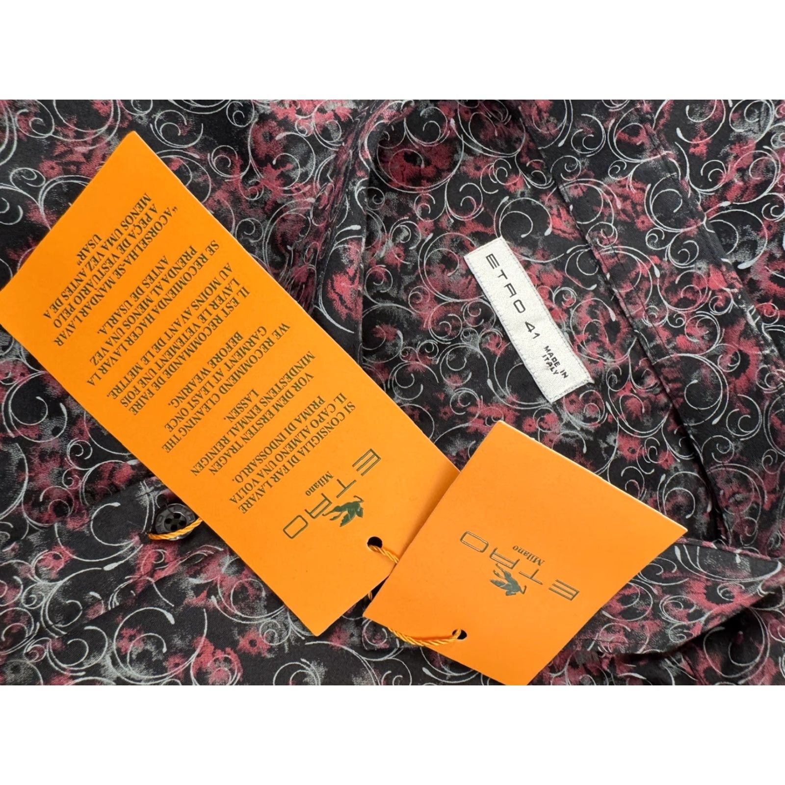 Etro ETRO Shirt Mens 41 Paisley Abstract Button-Up Long Sleeve Black / Gray / Red 41 Spa Via Spartaco 3 Tag NEW Size US L / EU 52-54 / 3 - 4 Thumbnail