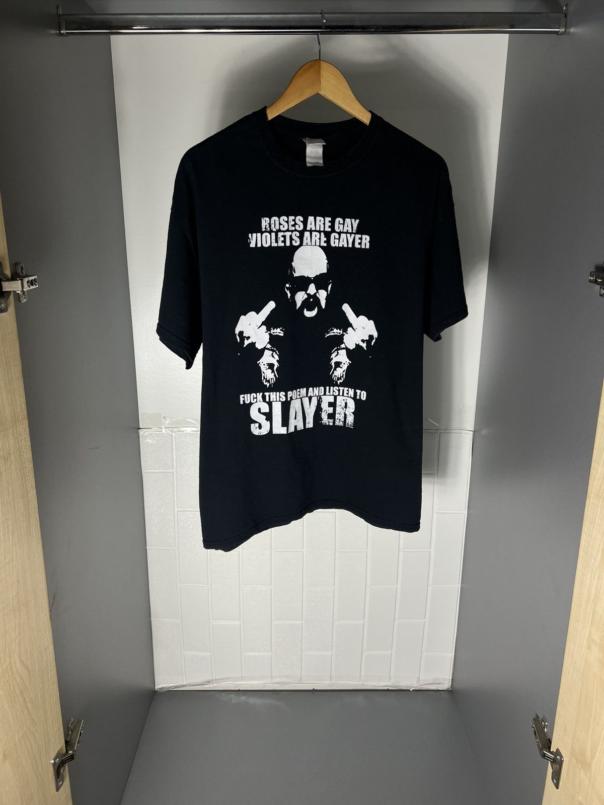 Band Tees VINTAGE SLAYER HUMOR ROCK T-SHIRT METAL PUNK RETRO Y2K 90s Size US L / EU 52-54 / 3 - 4 Thumbnail