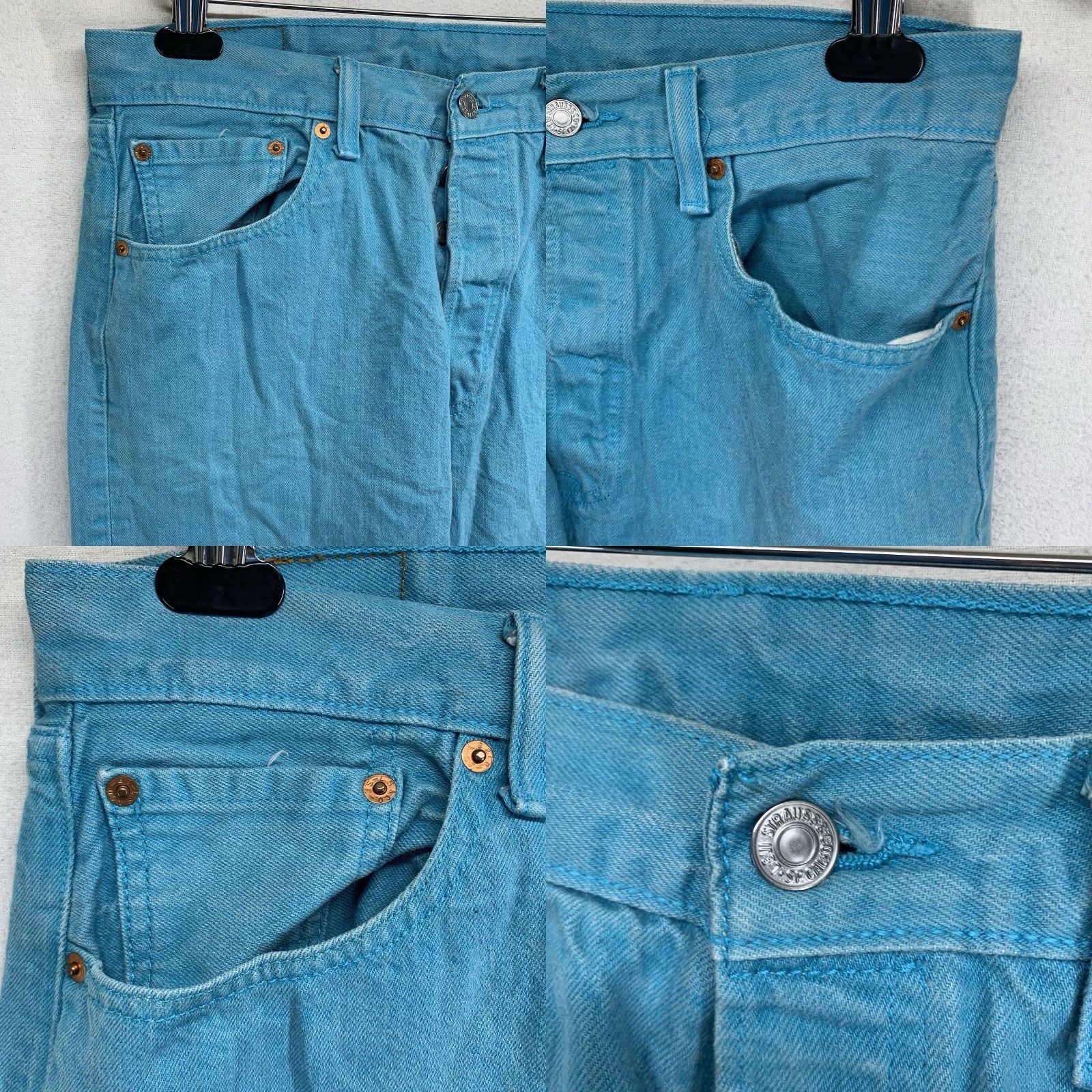 Levi's VINTAGE Levi's 501 Jeans Mens Washed Turquoise Button Fly Straight Leg 34x30 Lightweight Retro 80s 90s Size US 34 / EU 50 - 8 Thumbnail