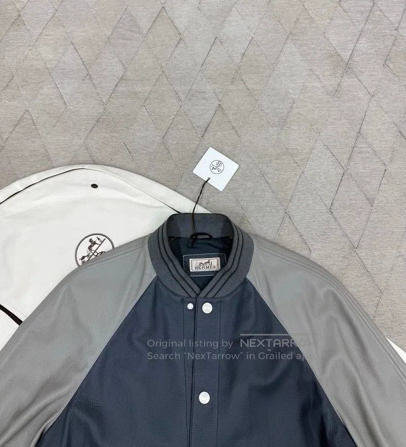 Hermes Hermes 100% Deer Leather and Linen Baseball Jacket in Blue Size US M / EU 48-50 / 2 - 2 Thumbnail
