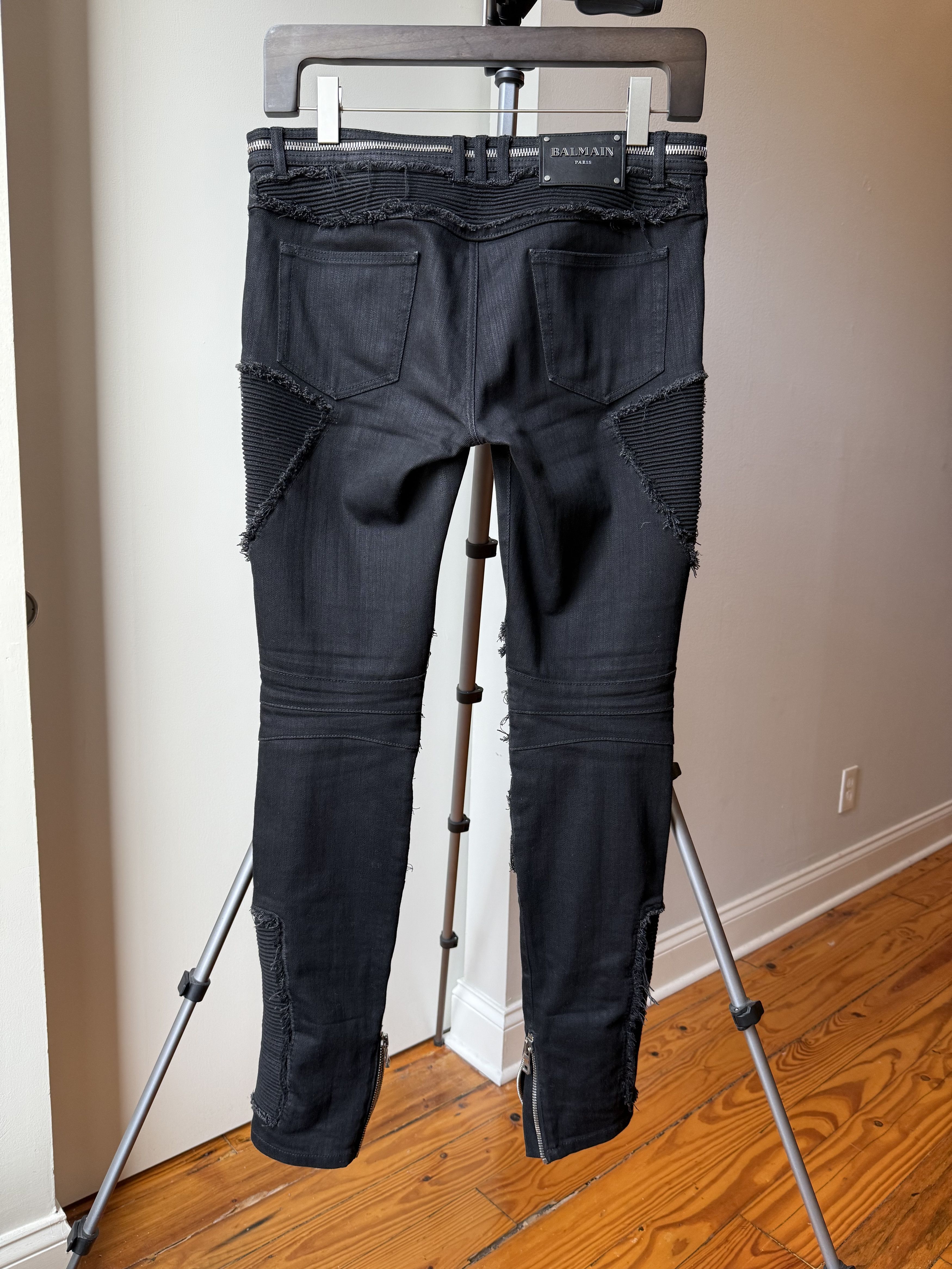 Balmain SS18 Black Ribbed Biker Jeans Size US 33 - 2 Thumbnail