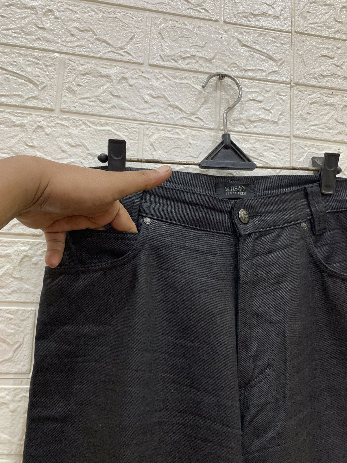 Versace Vintage Versace black wax denim pants Size US 31 - 8 Thumbnail