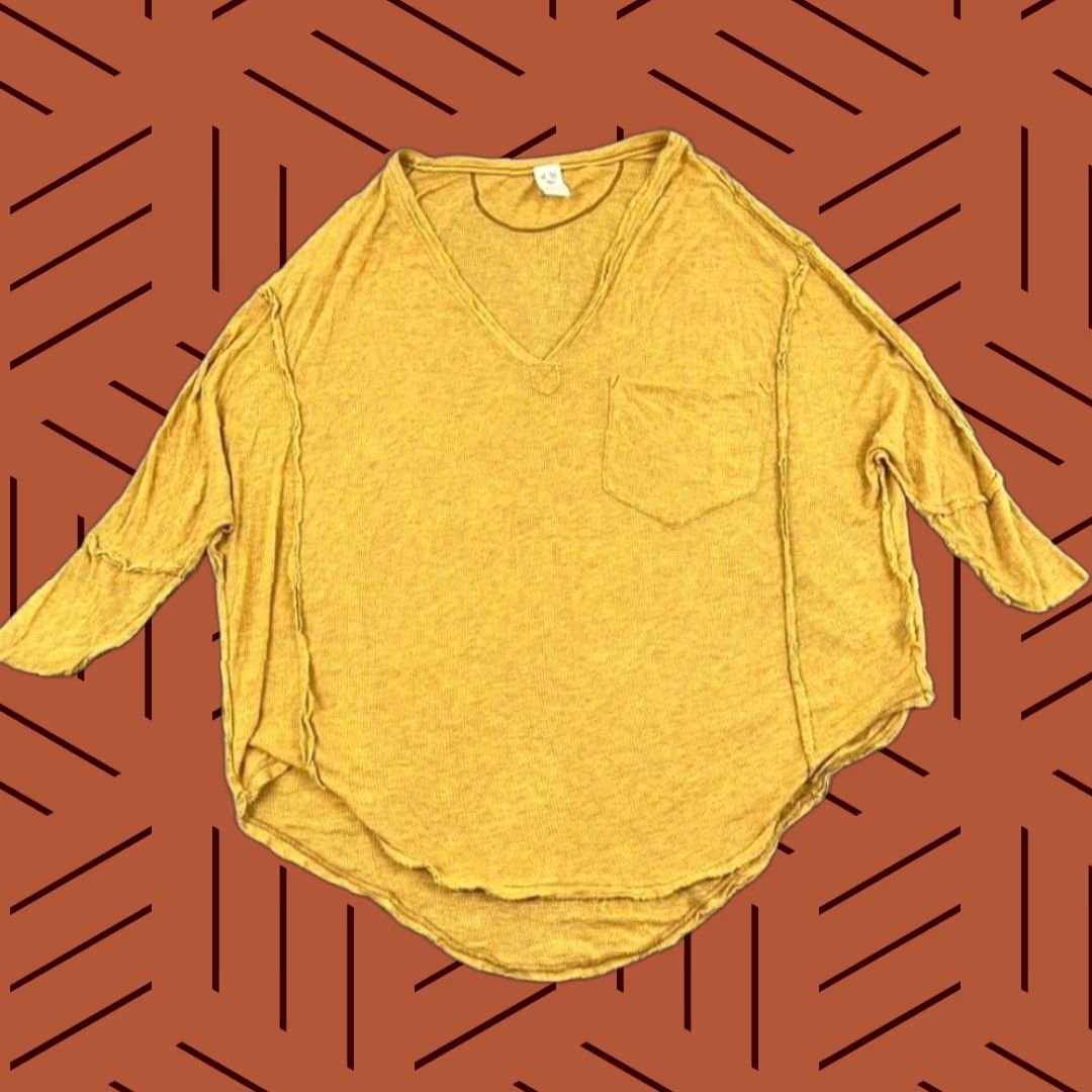 Vintage FREE PEOPLE Shirt Women Small Oversized Yellow Golden Gate Tee Dolman Sleeve Womens Size S / US 4 / IT 40 - 1 Thumbnail