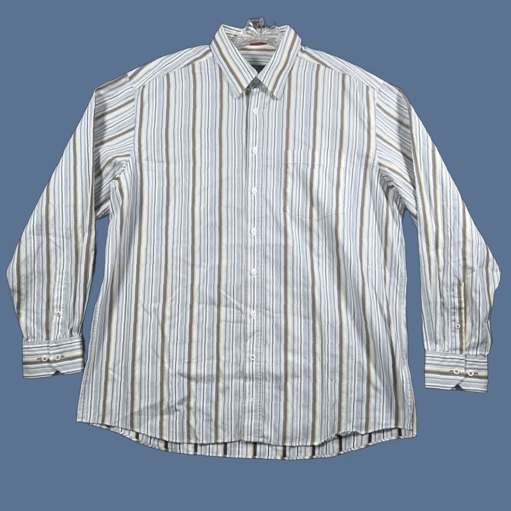 BUGATCHI Bugatchi Uomo XXL Mens Long Sleeve Button Down Shirt Striped White Size US XXL / EU 58 / 5 - 1 Thumbnail