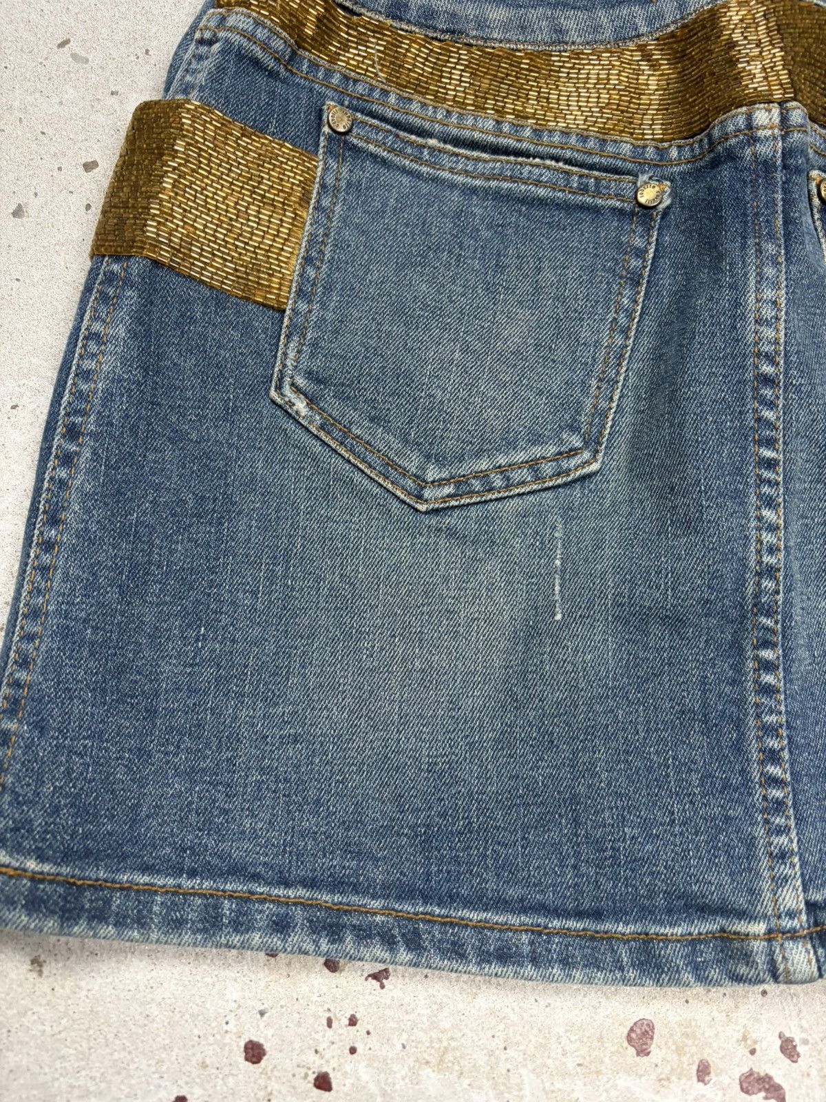 Roberto Cavalli 2005 Roberto Cavalli Rare Mini Denim Skirt Gold Beaded Panel Size 26" / US 2 / IT 38 - 19 Thumbnail