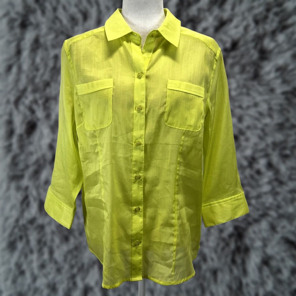 Vintage Chicos Breezy Twill Button Up Shirt Womens 2 Green 3/4 Sleeves Coastal NEW! Size XS / US 0-2 / IT 36-38 - 1 Thumbnail