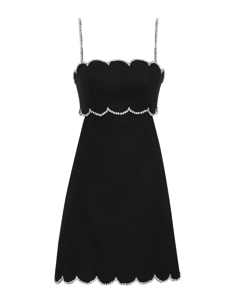 oc11z1025 Crush Scalloped Mini Dress in Black