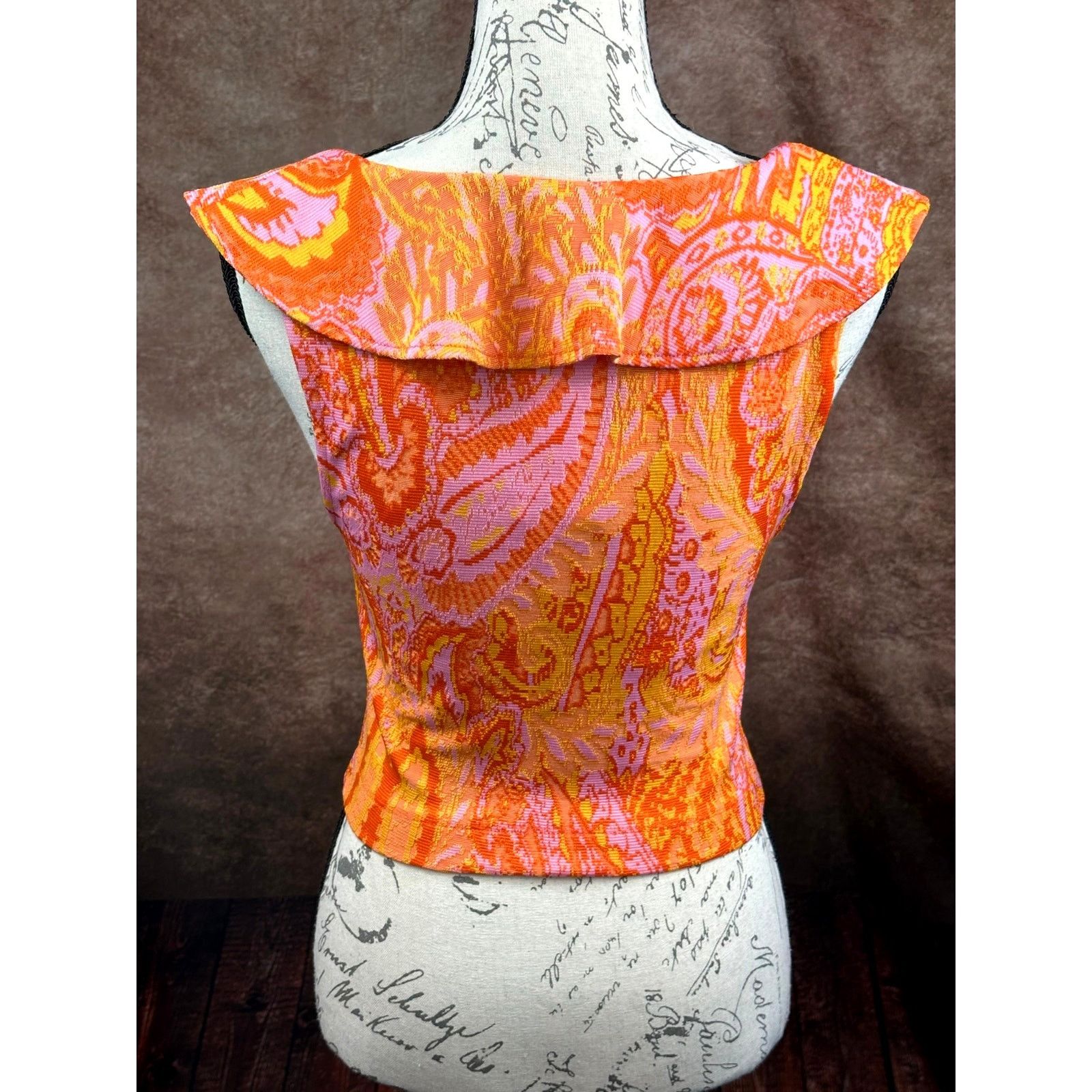 Zara Stretch Zara Jacquard Paisley Ruffle Top Orange Pink size S Size S / US 4 / IT 40 - 7 Thumbnail