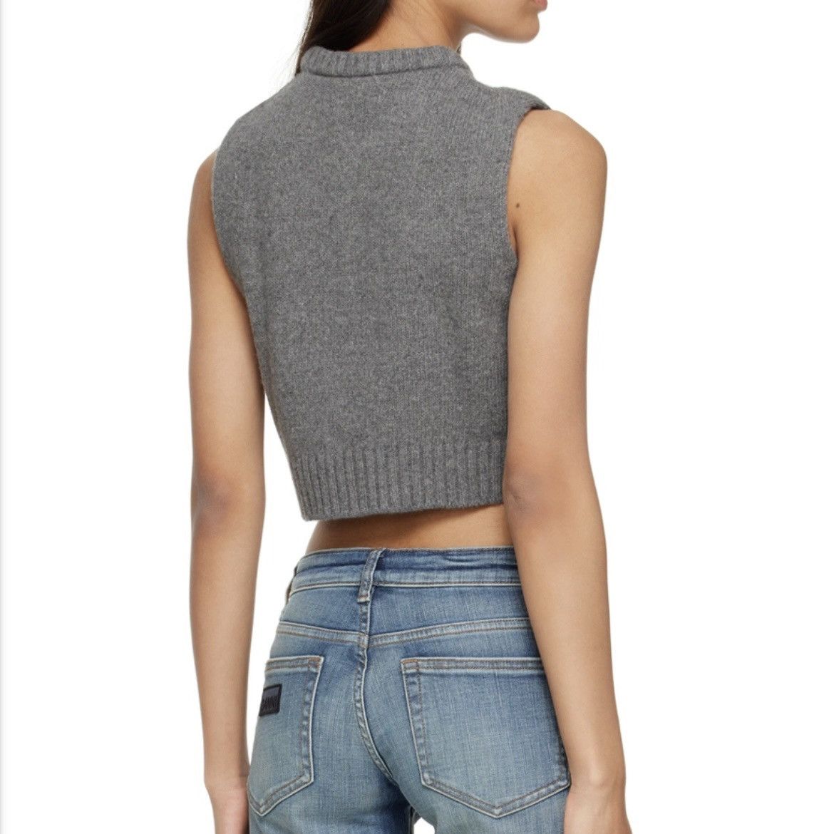 Ganni Ganni Gray Sleeveless Cropped Knit Top with Logo Pattern Size S / US 4 / IT 40 - 7 Thumbnail