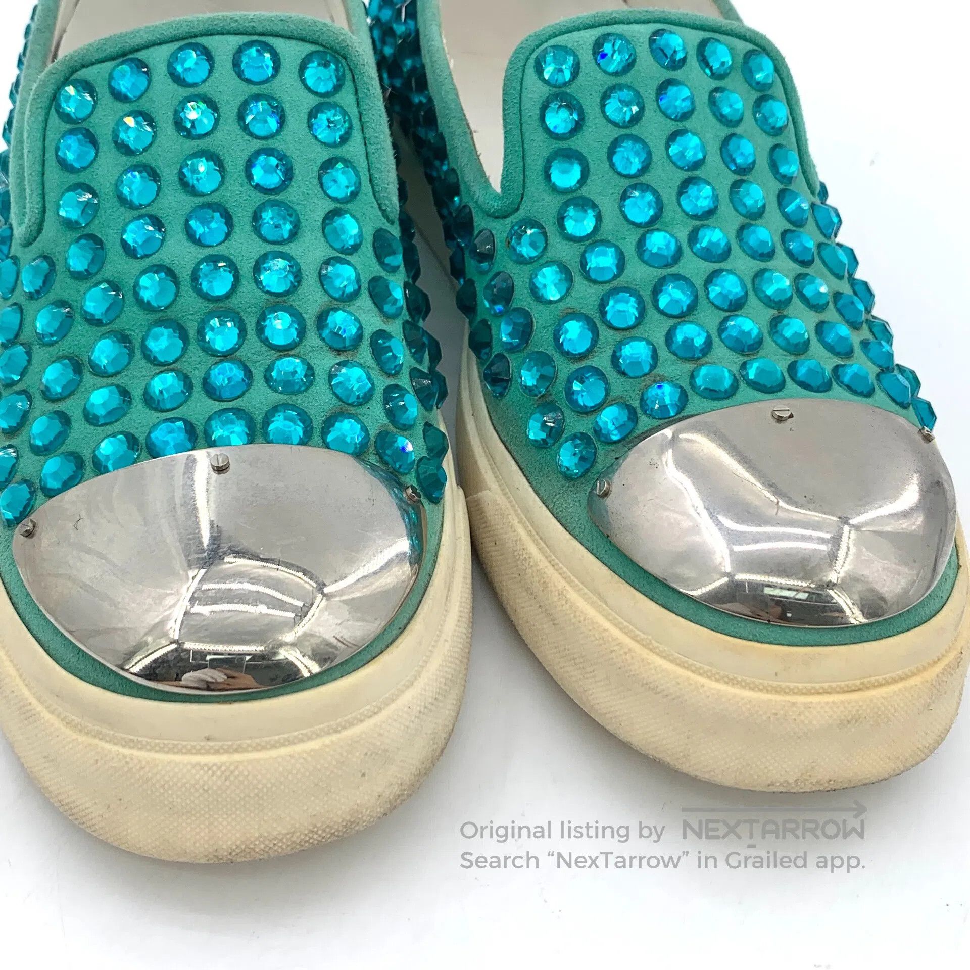 Giuseppe Zanotti Giuseppe Zanotti Green Full Crystal Casual Flat Loafers Lo Size US 7 / IT 37 - 9 Thumbnail