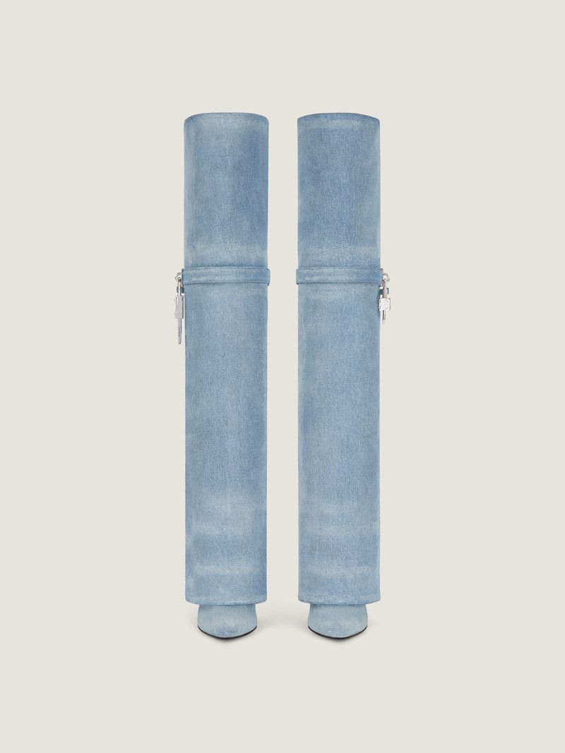 Givenchy o1w1db10326 Shark Lock Stiletto OTK Boots in Blue Size US 7.5 / IT 37.5 - 3 Thumbnail
