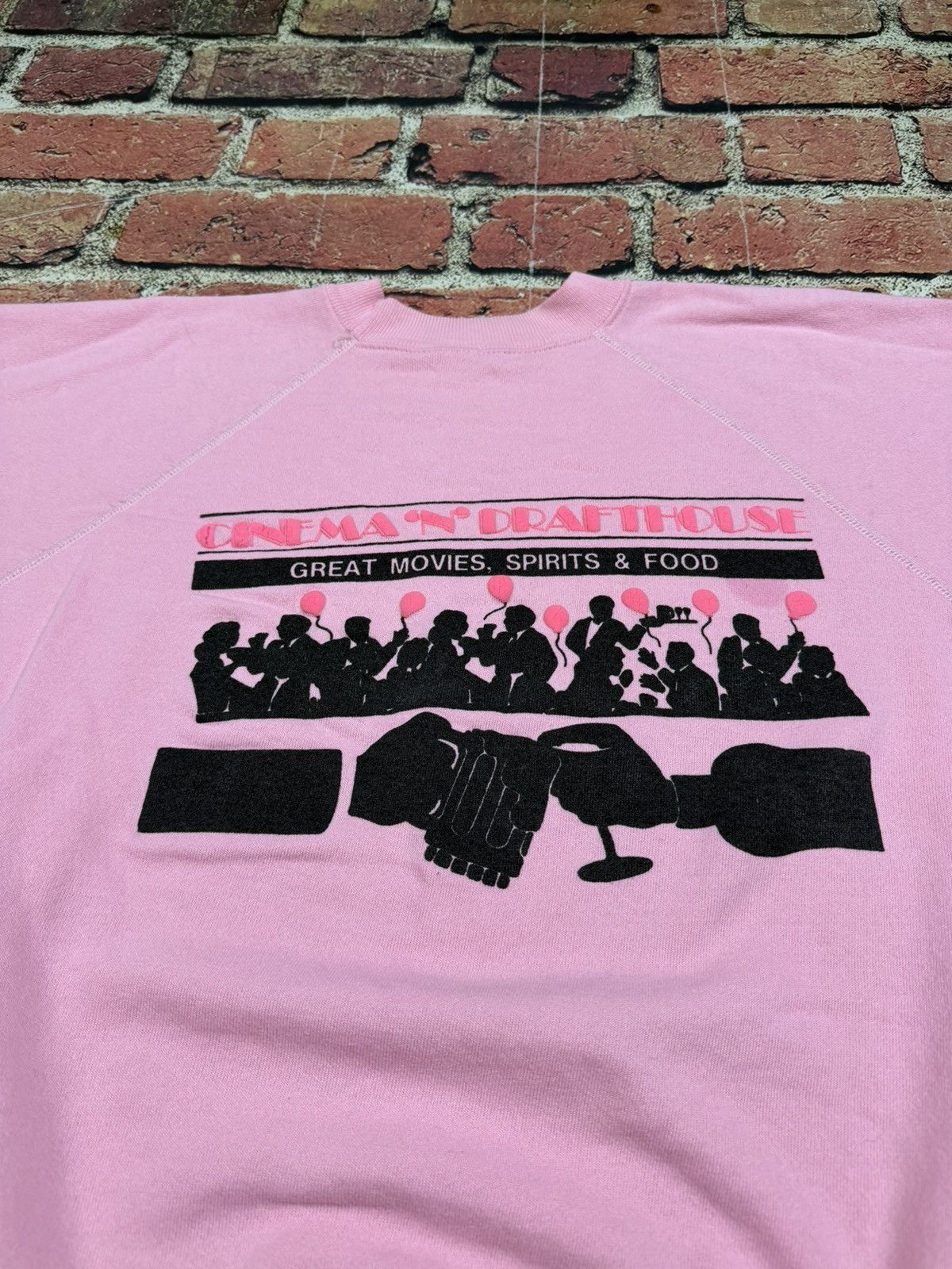 Hanes Vintage 80s Cinema N Drafthouse Crewneck USA Pink Sweatshirt Size US XL / EU 56 / 4 - 9 Thumbnail