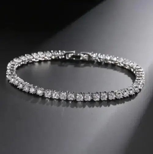 Jewelry Silver Color 3MM AAA Cubic Zirconia Tennis Chain Bracelet Size ONE SIZE - 1 Thumbnail
