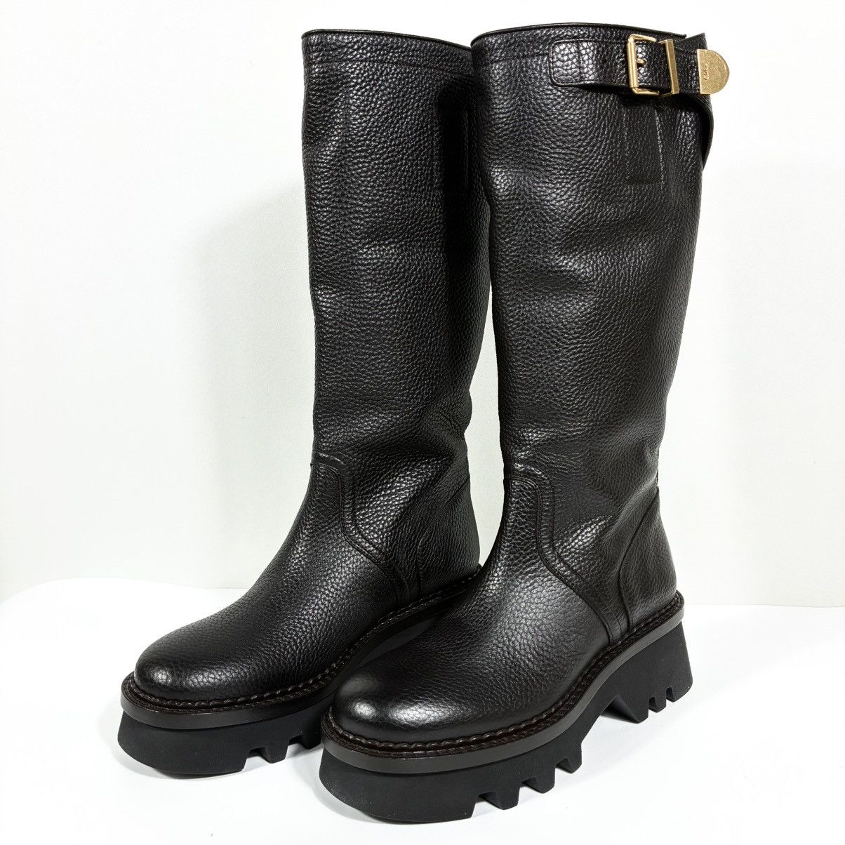 Chloe Chloe Owena Pebbled Leather Knee High Platform Boots 40.5 EU Size US 9.5 / IT 39.5 - 15 Thumbnail