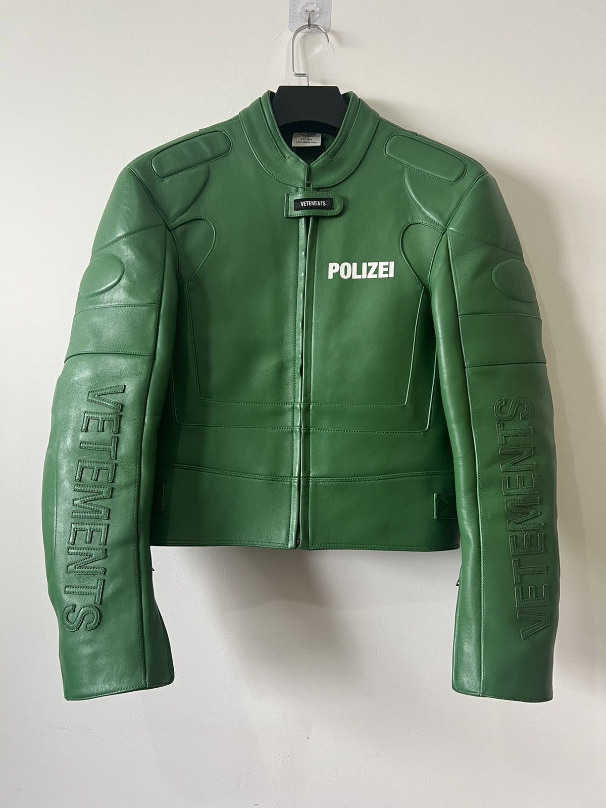 image of Vetements2017Sspolizei Moto Leather Jacket Green, Men's (Size XS)