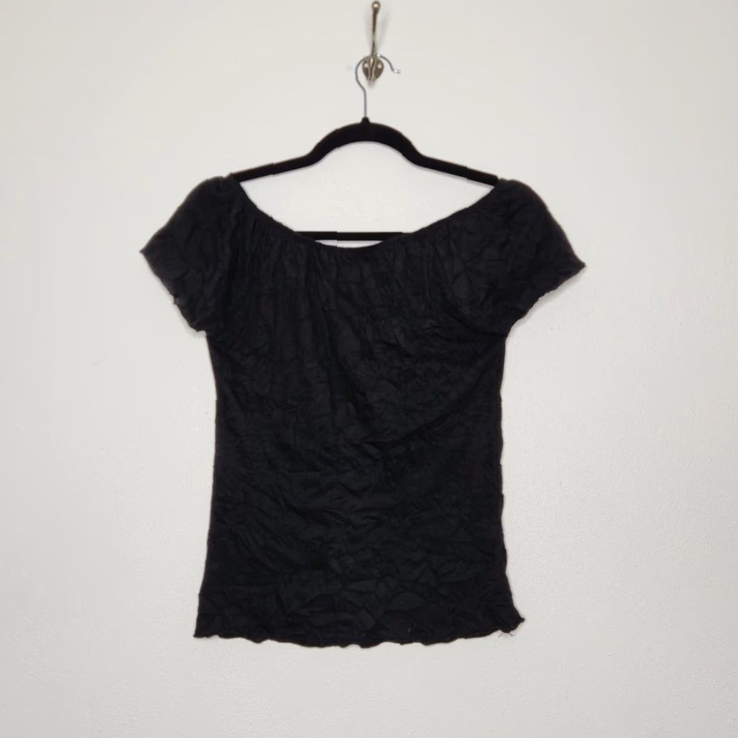 Vintage VINTAGE Beaded Stones Gems Off Shoulder Black Summer Going Out Shirt Size L / US 10 / IT 46 - 8 Thumbnail