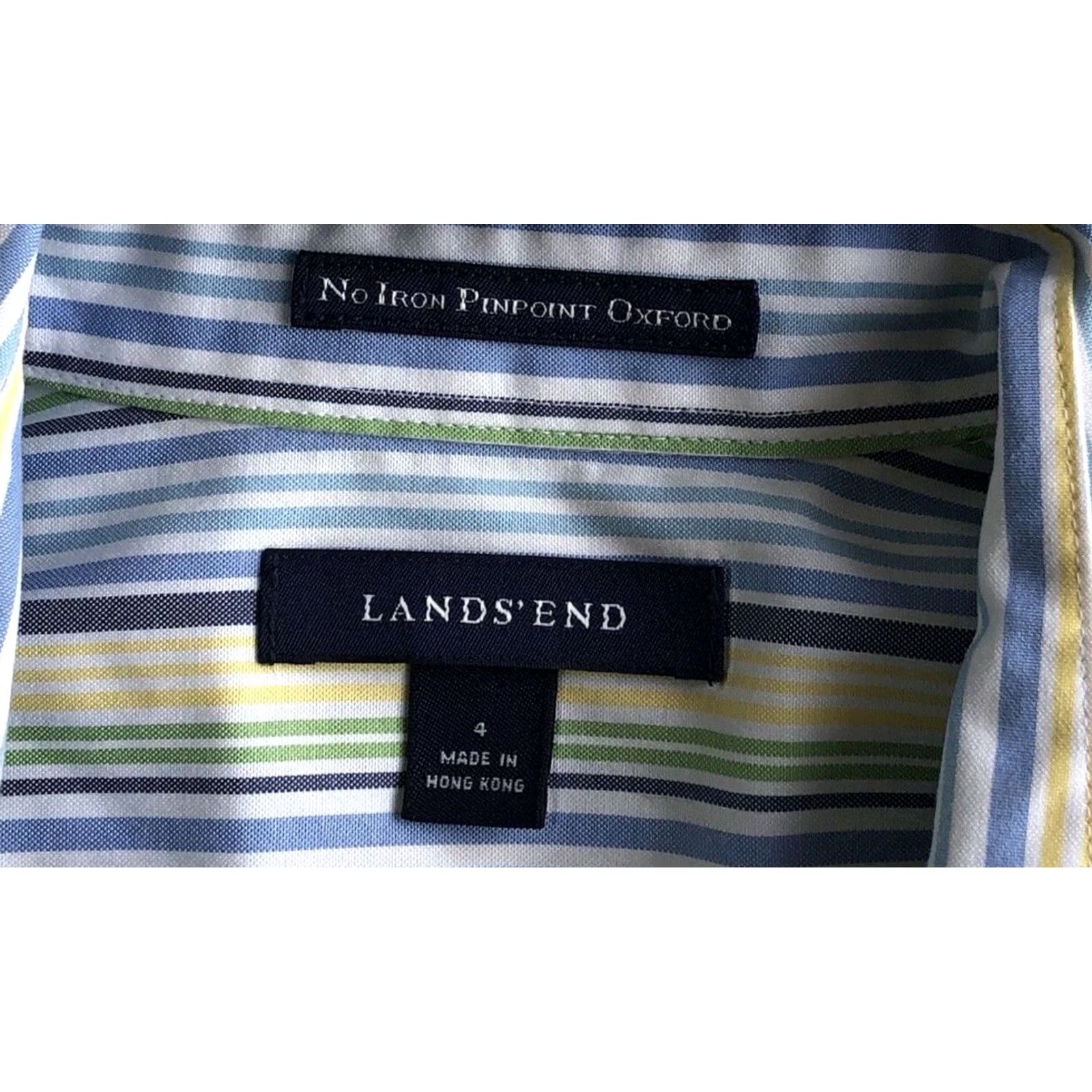 Lands' End Lands' End Top 4 Blue/green Stripe ButtonUp Oxford 3/4Sleeve Preppy Career Office Blouse Womens Size S / US 4 / IT 40 - 4 Thumbnail
