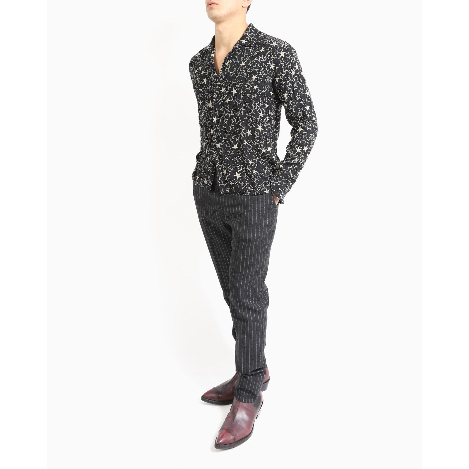 Saint Laurent Paris FW19 Star Print Shirt in Textured Silk Size US S / EU 44-46 / 1 - 2 Thumbnail