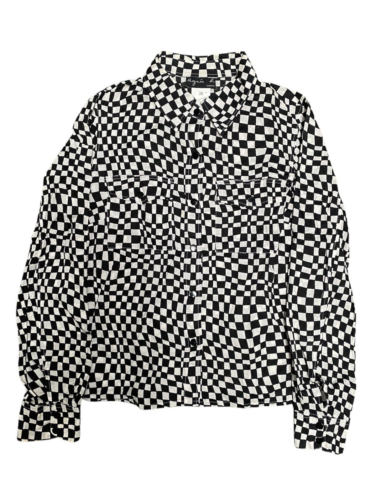 Vintage × agnes b. ‼️RARE‼️ Agnes B. Asymmetrical Checkerboard Pattern Shirt Size S / US 4 / IT 40 - 1 Thumbnail