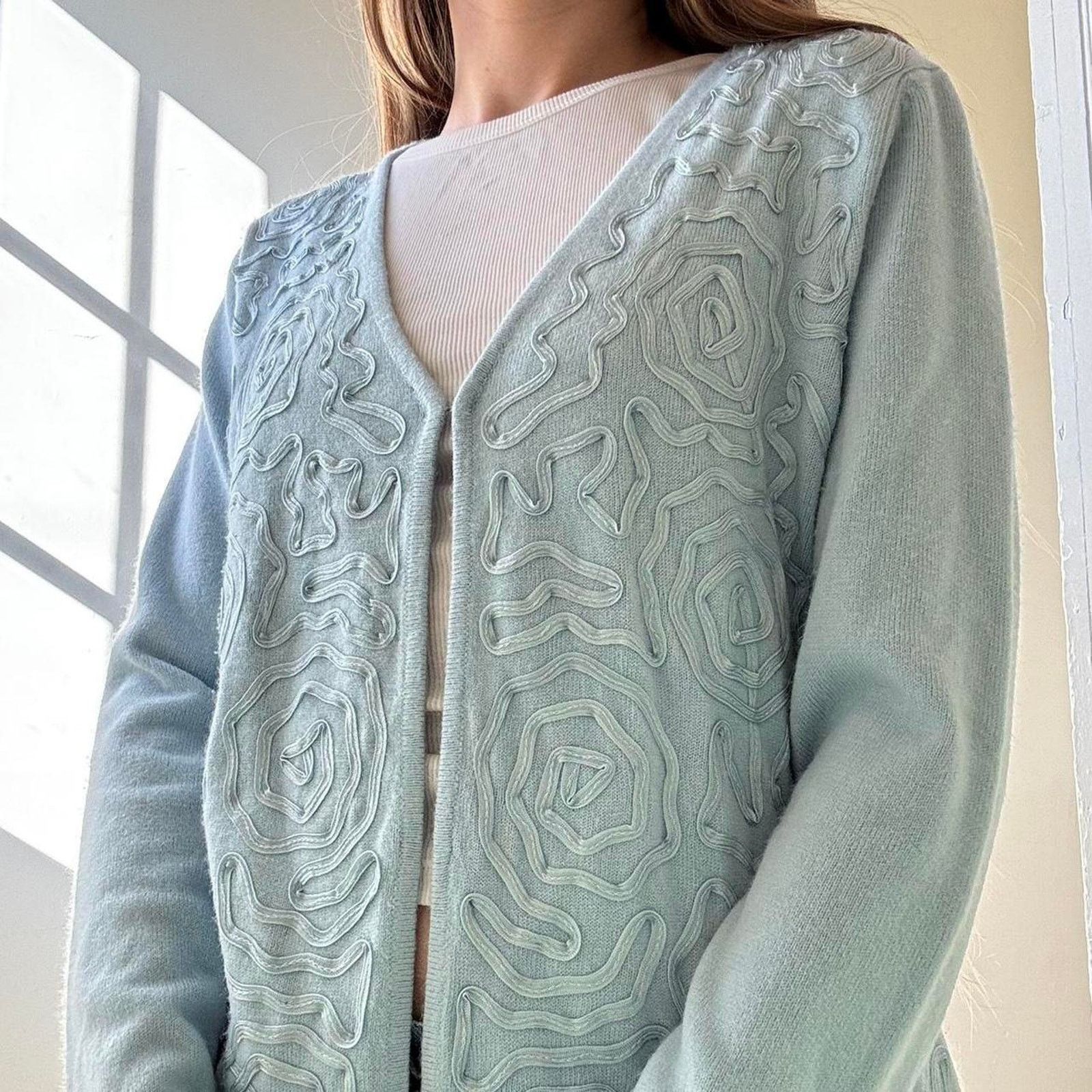 Vintage Vintage Designers Originals Ice Blue Cardigan Small Spring Size S / US 4 / IT 40 - 2 Thumbnail