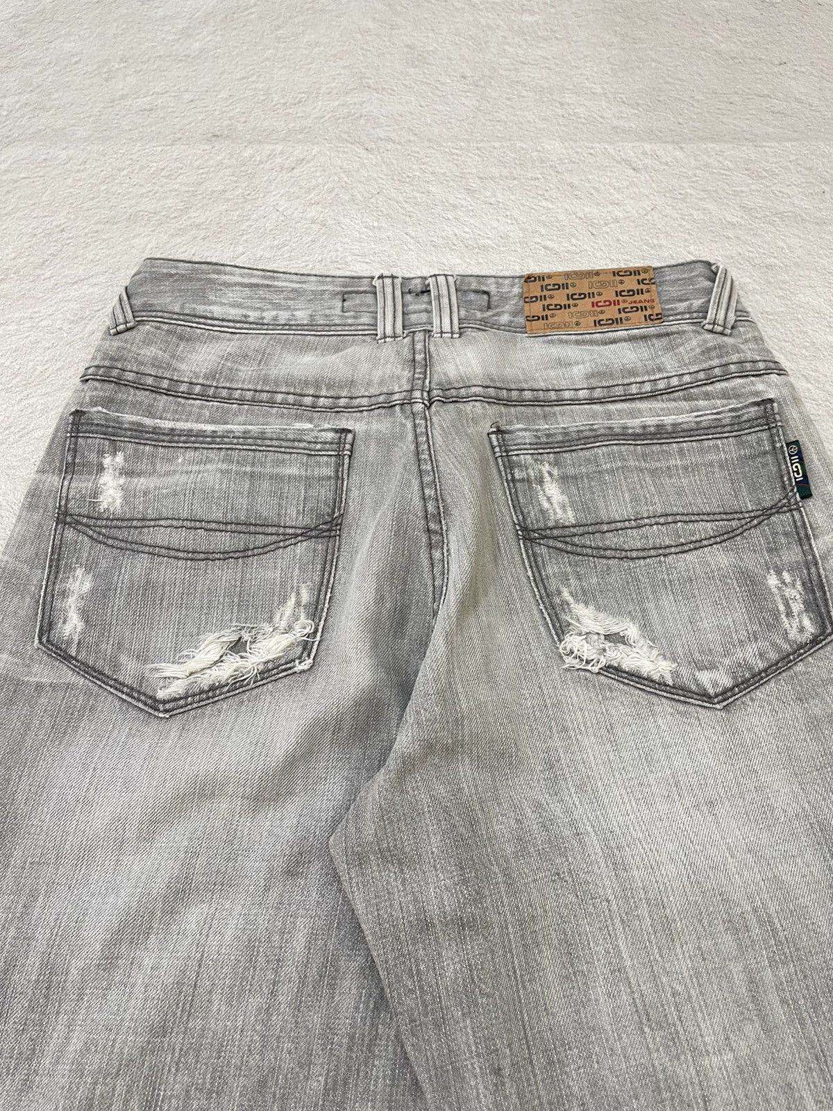 Japanese Brand 2000s IGII Y2K Washed Grey Denim Wide Leg Whiskered Fade Size US 28 / EU 44 - 10 Thumbnail